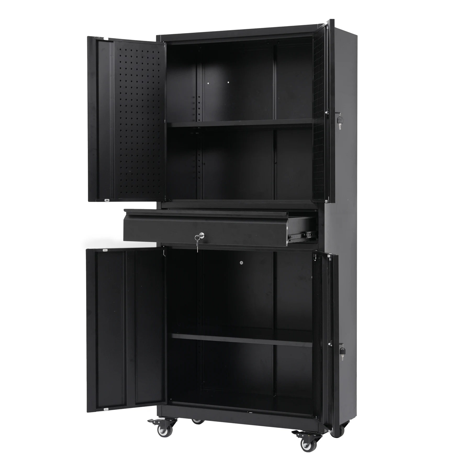 ツールキャビネット ロッカー 大型倉庫 ツールワゴン ツールカート 耐荷重150kg W76cm×D38cm×H170cm工具カート ロールキャビネット スチール ローラーキャビネット DIY 有孔ボード付き 鍵付き キャスター付き ロック付き 新作