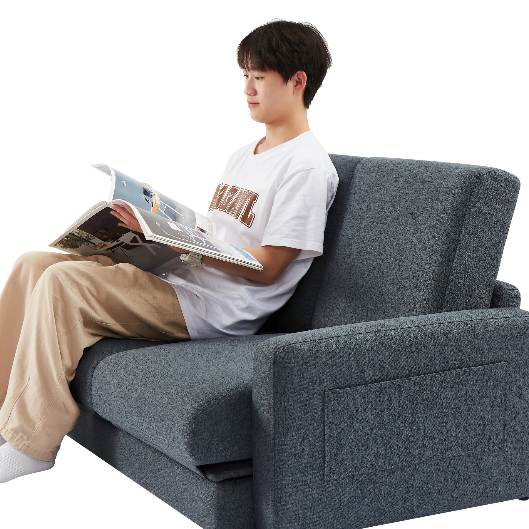 2 seater sofa ソファ 2人掛け 収納付き ファブリック 両側に肘掛け付き 木脚外し可能 ローソファ コンパクト ひとり暮らし カウチソファー