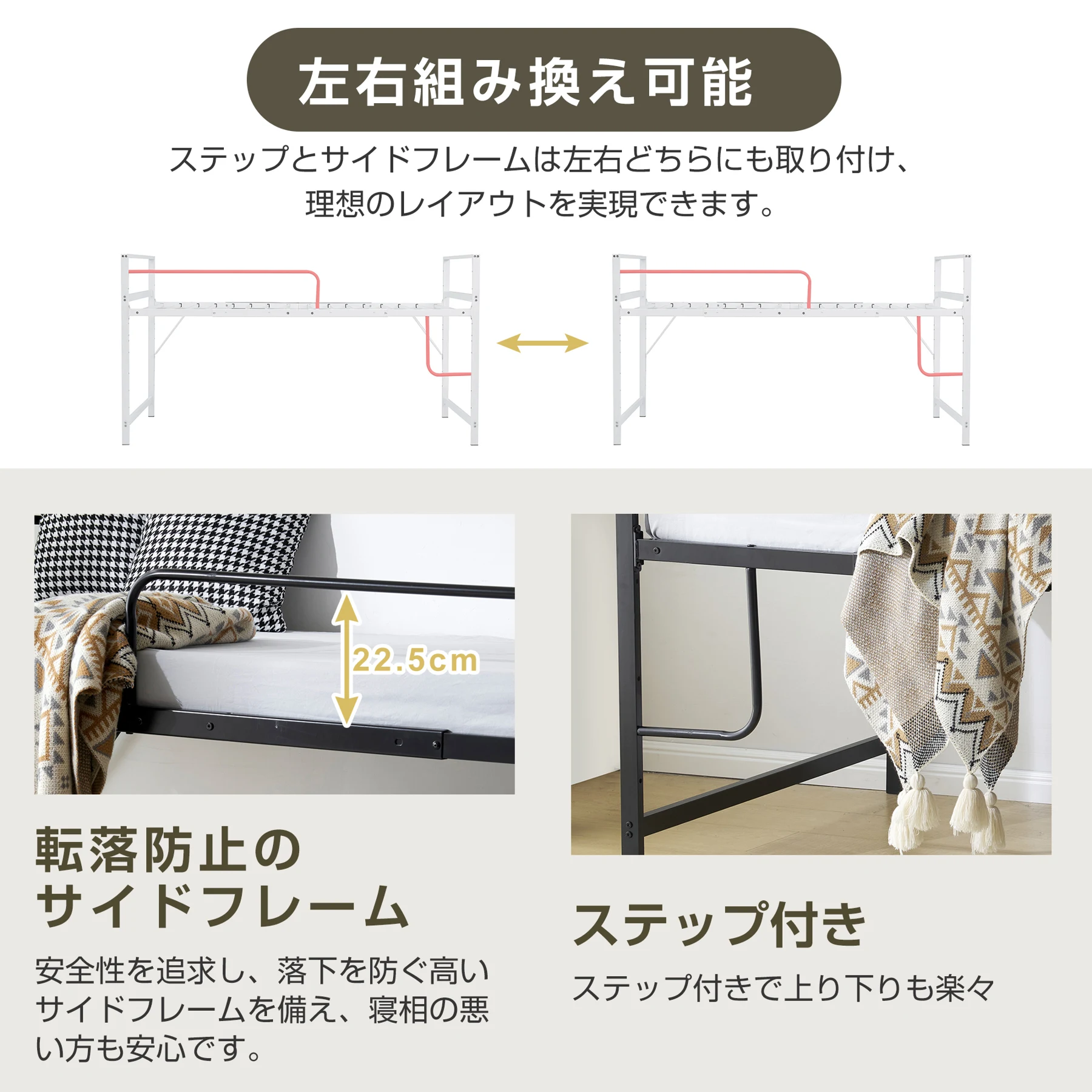 【高さ110cm】ロフトベッド 高いベッド 親子ベッド パイプベッド シングル システムベッド ロータイプ 収納 北欧風 大人 一人暮らし スチール 耐震 ベッド キャスター付き