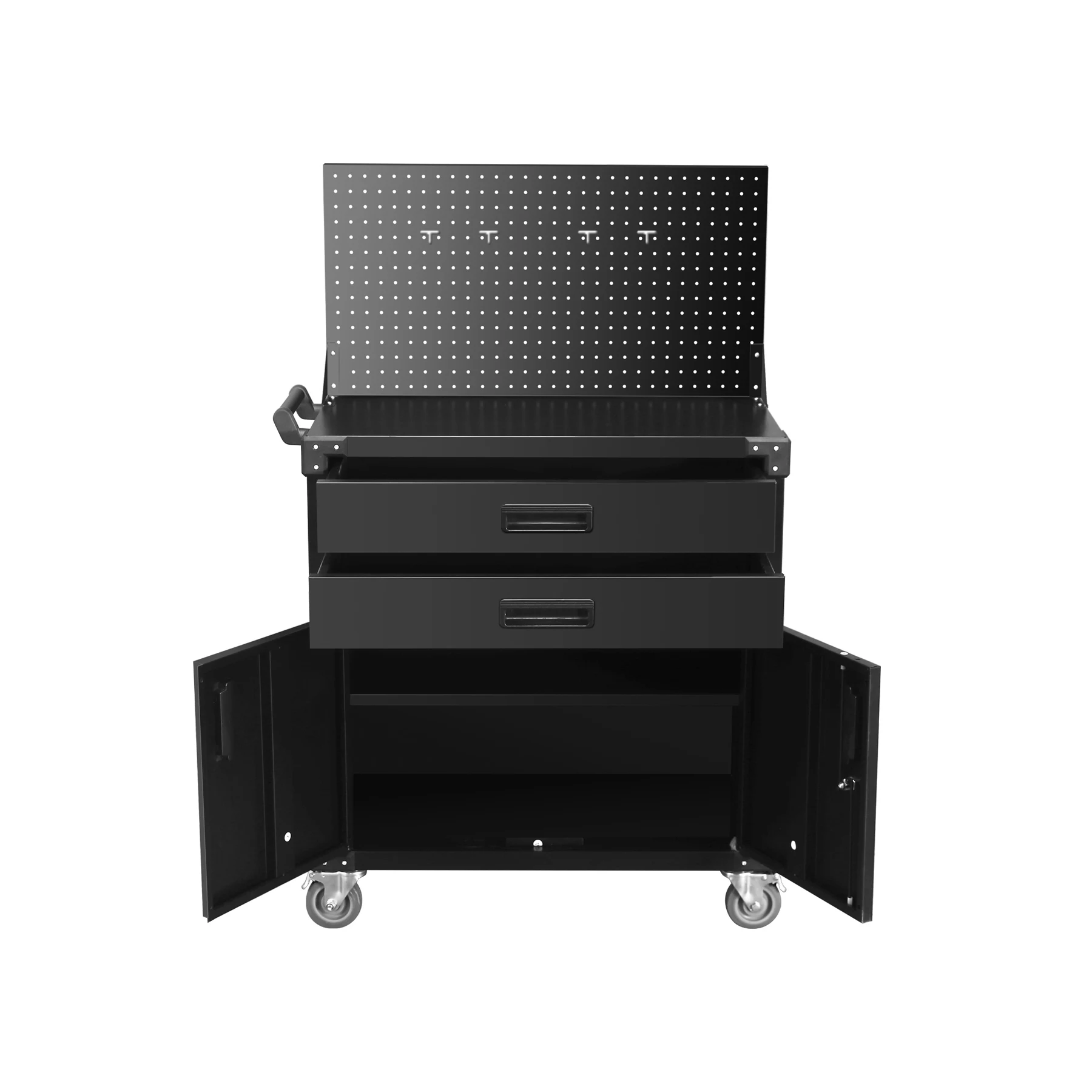 ツールキャビネット ツールワゴン ツールカート工具カート 可動棚付き ロールキャビネット スチール ローラーキャビネットハンドル 耐荷重150KG 幅82*奥行き43*高133 フック付 DIY 2段引き出し 有孔ボード付き 鍵付き キャスター付き ロック付き 新作