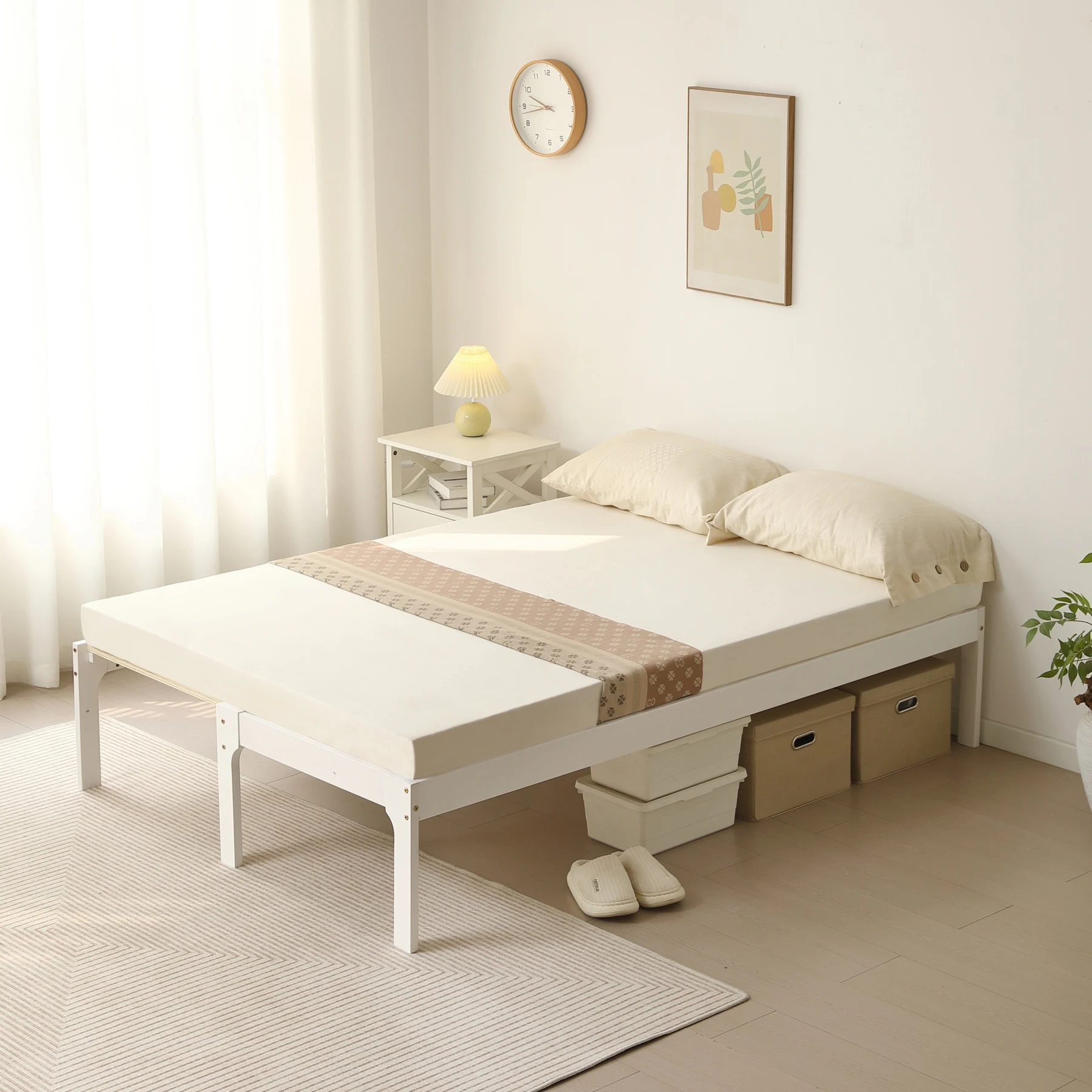【幅140cm】ソファベッド ディベッド 木製 伸長式ベッド ダブル D 2way パイン材 フレームのみ すのこ シングル セミシングル セミダブル SS~D