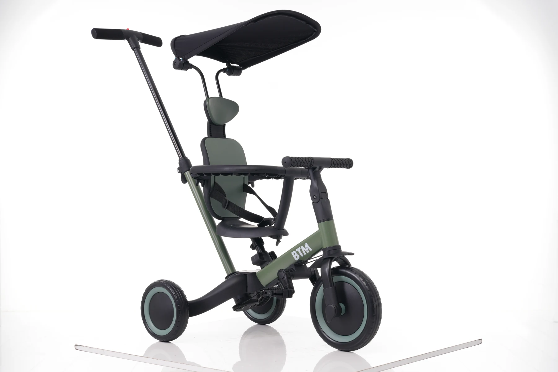 【ブルー】子供用三輪車 5in1 自転車 オリジナル 押し棒付き 安全バー付き サンシェード付き