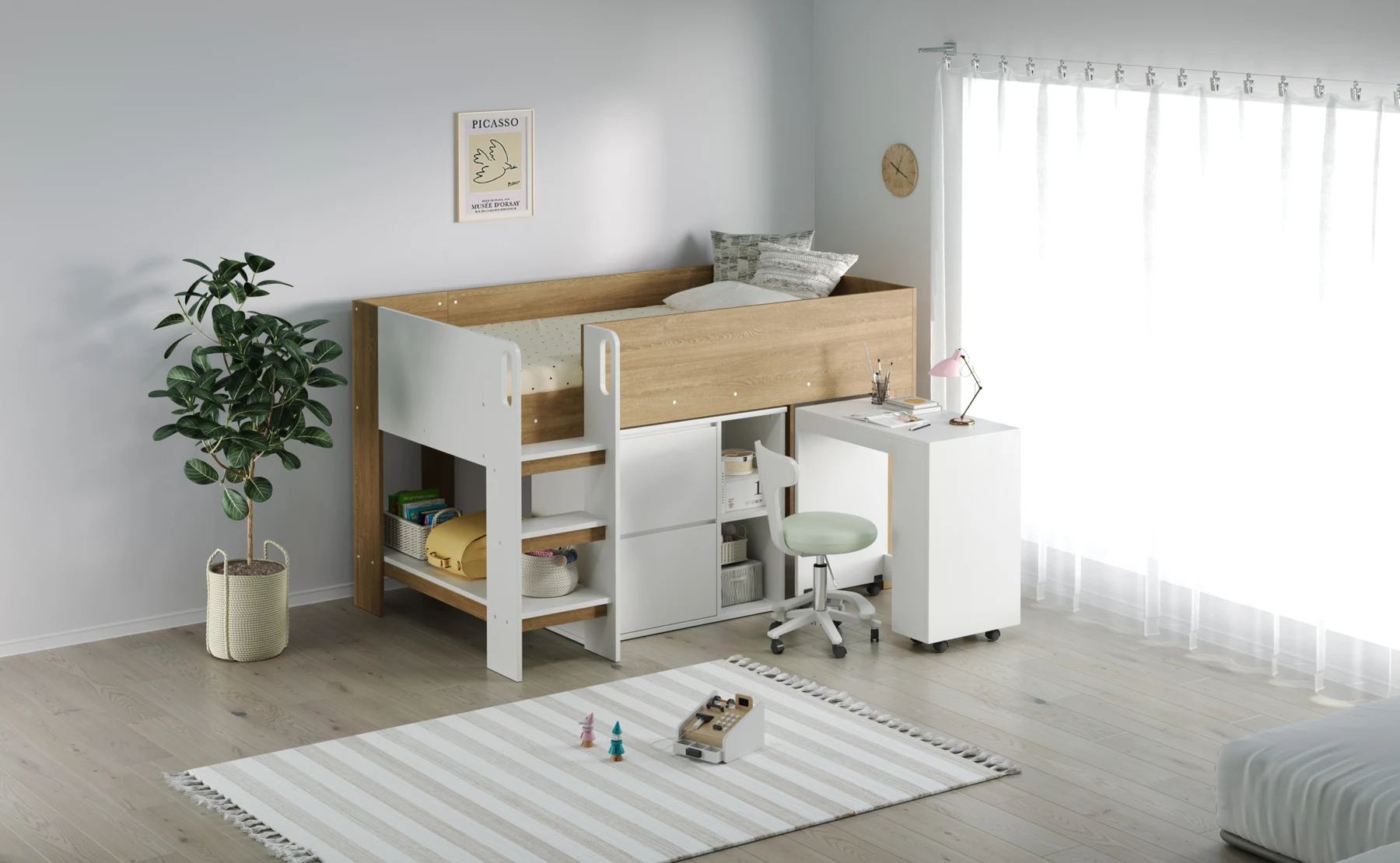 【3梱包】システムベッド 3点セット 分離可能 高さ120cm シングル デスクベッド ロータイプ ハシゴ 学習机 すのこ キャビネット 収納棚 引き出し システムベッドデスク 本棚 収納 ブックシェルフ ロフト ベッドロフトシステムベッド セット 木製ベッド 子供部屋 大人