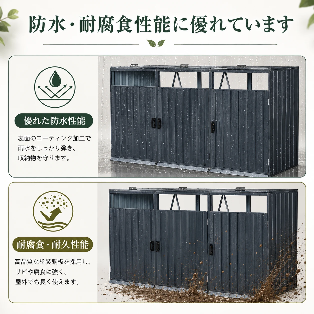 ゴミ収納庫 物置き 戸外収納庫 ゴミストッカー スチール 3分別 ゴミステーション 防さび 防水 施錠可能 ガーデニング 庭