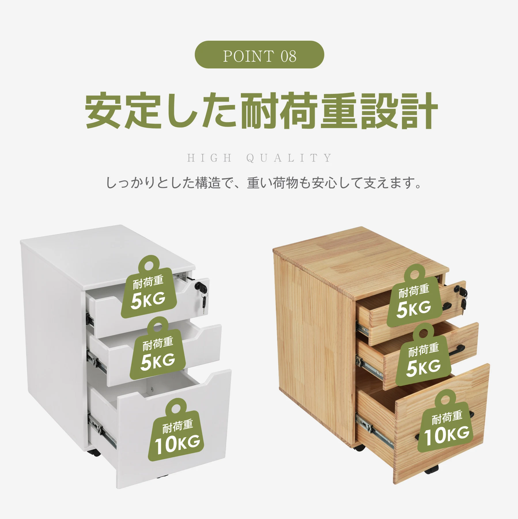 【人気商品】デスクワゴン サイドワゴン ラック 鍵付き キャスター付き 脇机 オフィス ホワイト