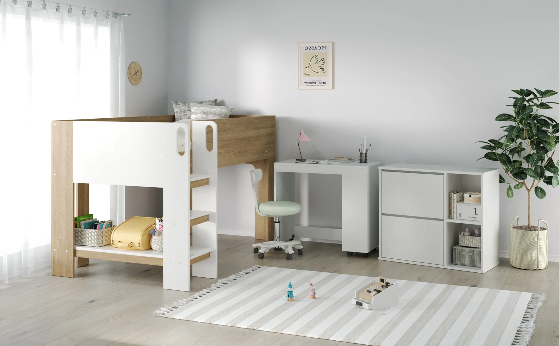 【3梱包】システムベッド 3点セット 分離可能 高さ120cm シングル デスクベッド ロータイプ ハシゴ 学習机 すのこ キャビネット 収納棚 引き出し システムベッドデスク 本棚 収納 ブックシェルフ ロフト ベッドロフトシステムベッド セット 木製ベッド 子供部屋 大人