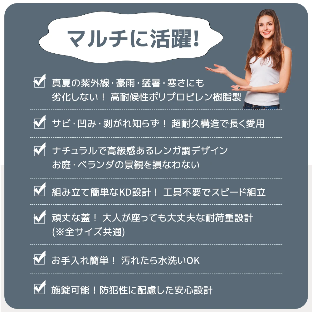 【グレー 120L 45*54*56cm】戸外収納庫 レンガ調 収納ボックス 置き配 ゴミ箱 小型 屋外 ストッカー 防水/耐侯 収納可能 ガーデン/庭/ベランダ 頑丈