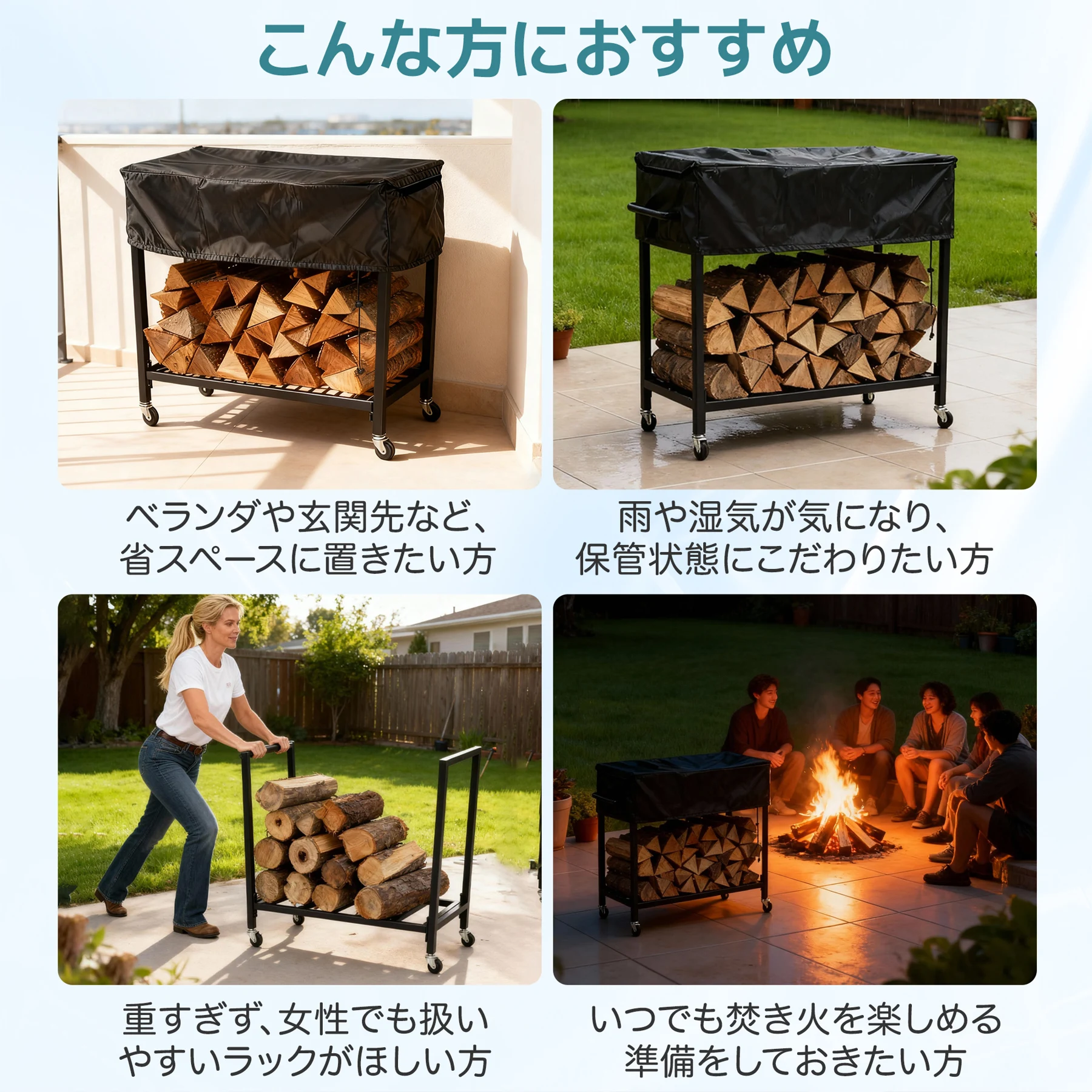 薪ラック 専用カバー付き 屋外 薪ラック キャスター付き 薪棚 薪ストッカー 薪置き棚 薪ストーブグッズ 薪 ラック 大型 軽量 チール製 収納 整理 保管 乾燥 薪保管 薪収納 アウトドア 暖炉 焚火 組み立て式 室外 冬 家庭用【ブラック】