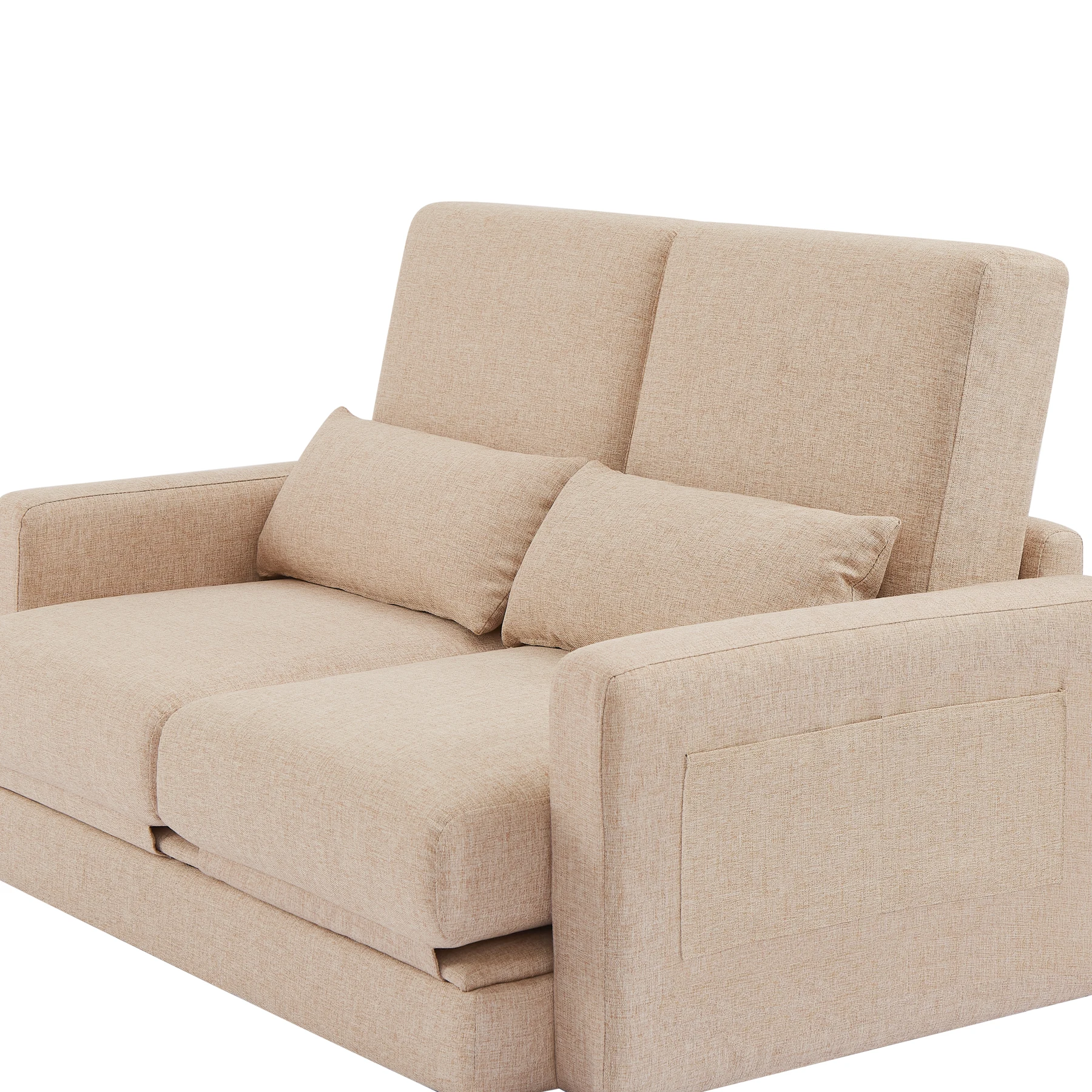 2 seater sofa ソファ 2人掛け 収納付き ファブリック 両側に肘掛け付き 木脚外し可能 ローソファ コンパクト ひとり暮らし カウチソファー