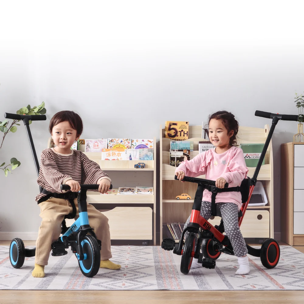 子供用三輪車 ピンク 4in1 三輪車のりもの 押し棒付き 自転車 おもちゃ 乗用玩具