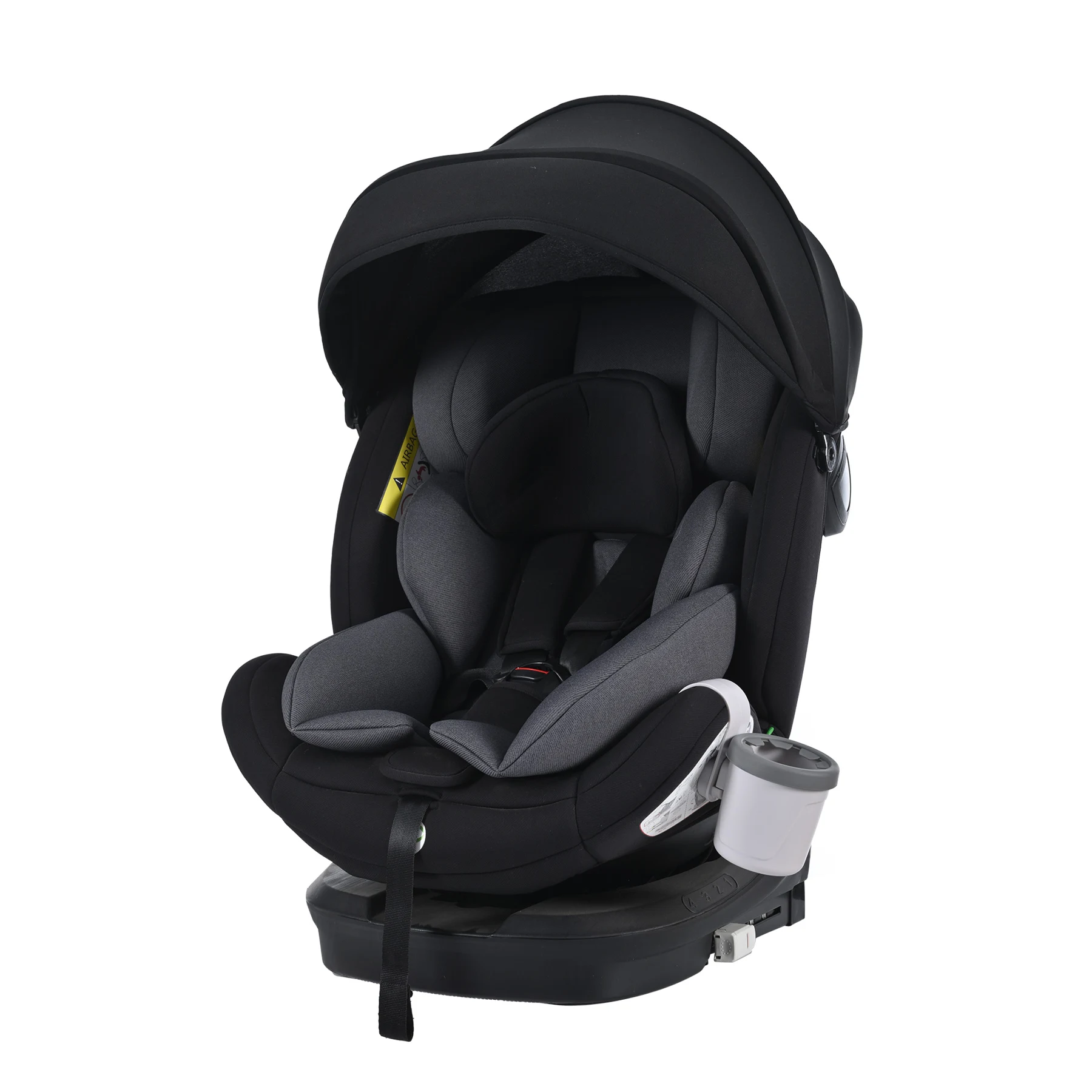【ドリンクホルダー追加】【サーポットレッグ】チャイルドシート 新生児 ISOFIX 0歳~12歳 360度回転式 40~150cm ジュニアシート 調節可能 洗える 超広いキャノピー付き ベビーシート 出産祝い 車【ブラック+ダークグレー】