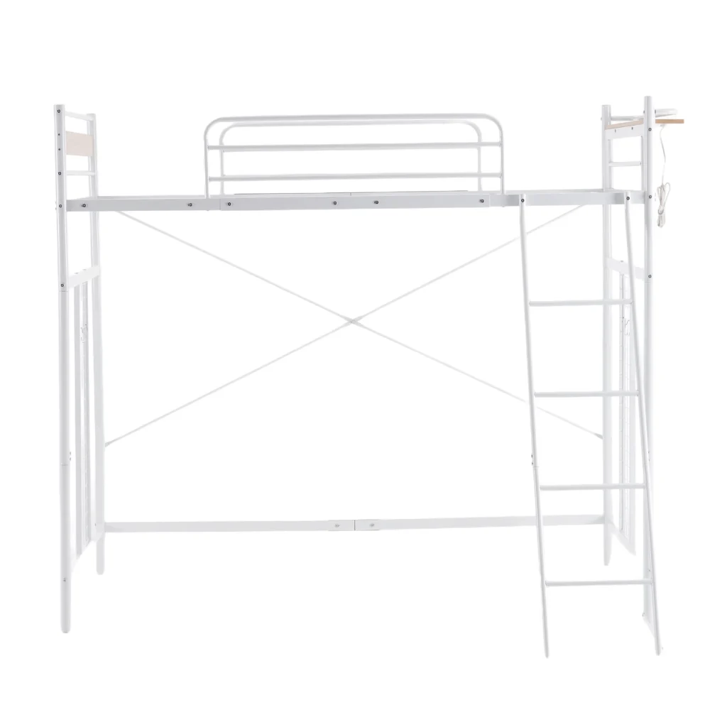 【ホワイト】システムベット ３WAYロフトベッド　シングル 収納付き 北欧風 スチール 耐震 コンセント付き メッシュパネル付き 高さ３段階