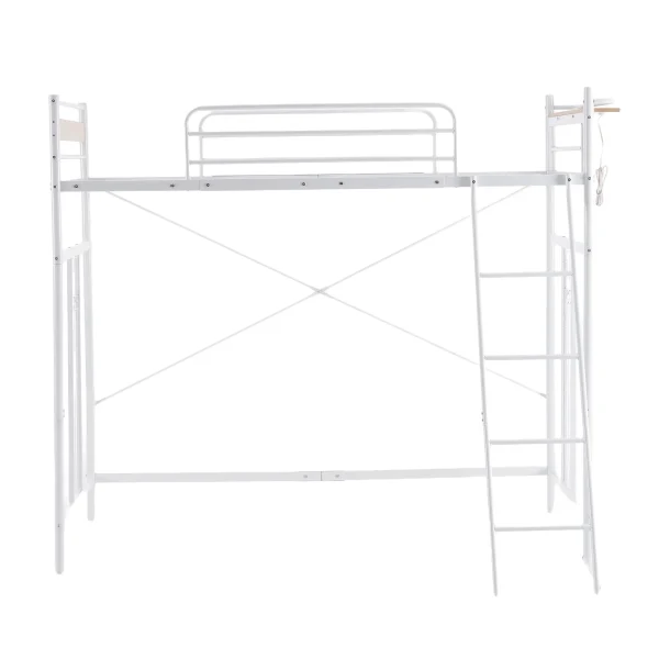 【ホワイト】システムベット 3WAYロフトベッド シングル 収納付き 北欧風 スチール 耐震 コンセント付き メッシュパネル付き 高さ3段階