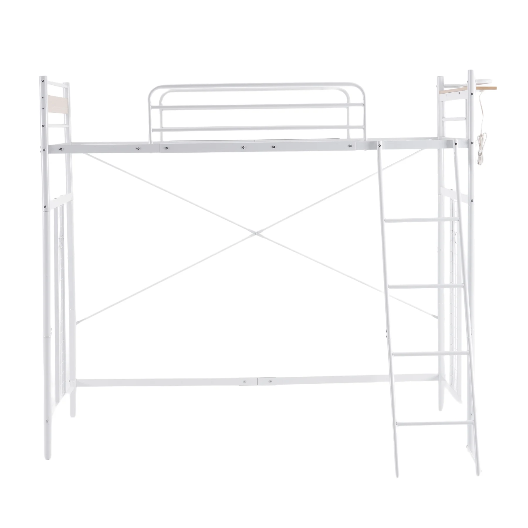 【ホワイト】システムベット 3WAYロフトベッド シングル 収納付き 北欧風 スチール 耐震 コンセント付き メッシュパネル付き 高さ3段階