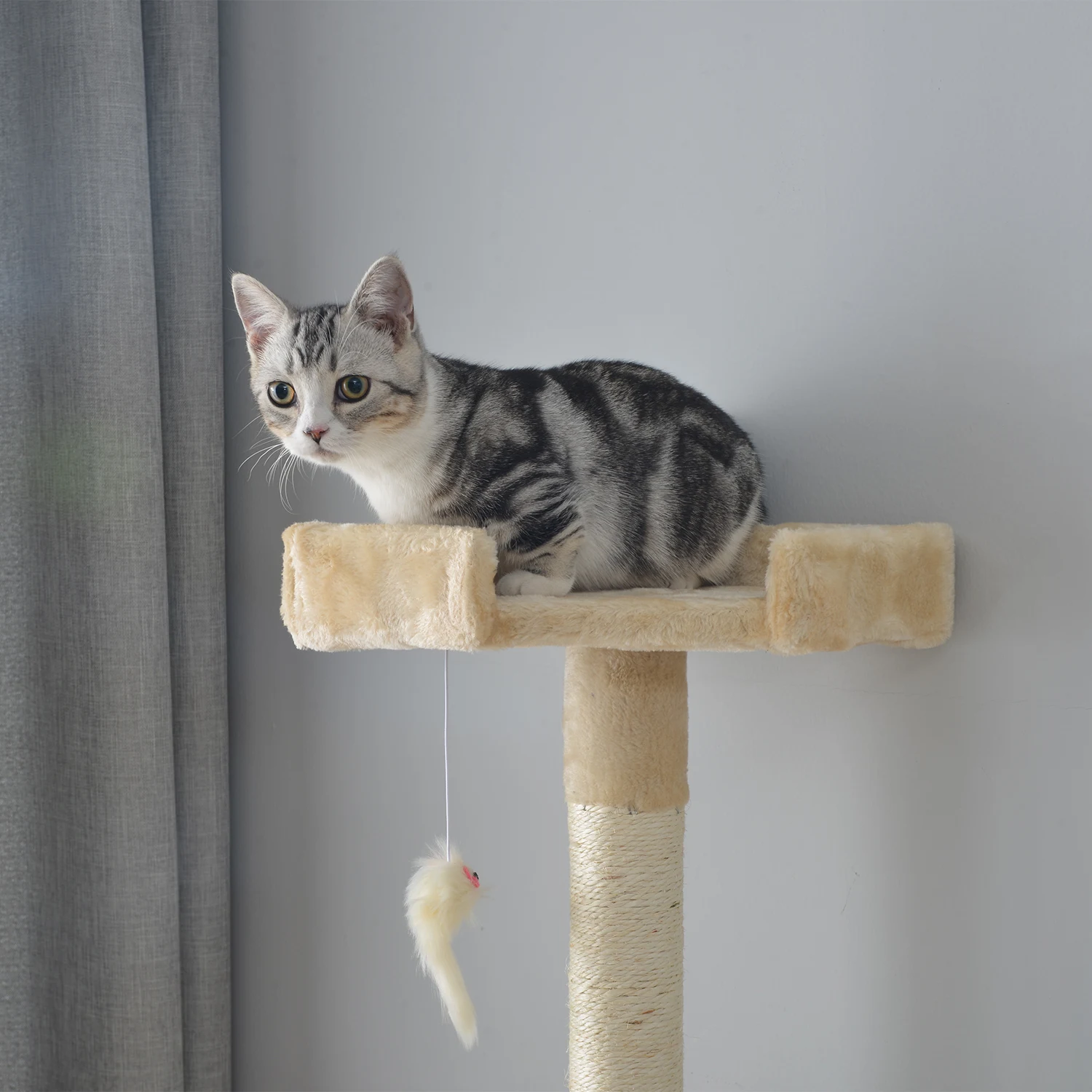キャットタワー 据え置き 麻紐全高155cm【ベージュ】