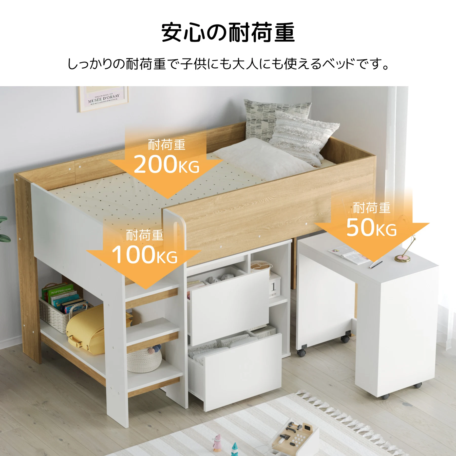 【3梱包】システムベッド 3点セット 分離可能 高さ120cm シングル デスクベッド ロータイプ ハシゴ 学習机 すのこ キャビネット 収納棚 引き出し システムベッドデスク 本棚 収納 ブックシェルフ ロフト ベッドロフトシステムベッド セット 木製ベッド 子供部屋 大人