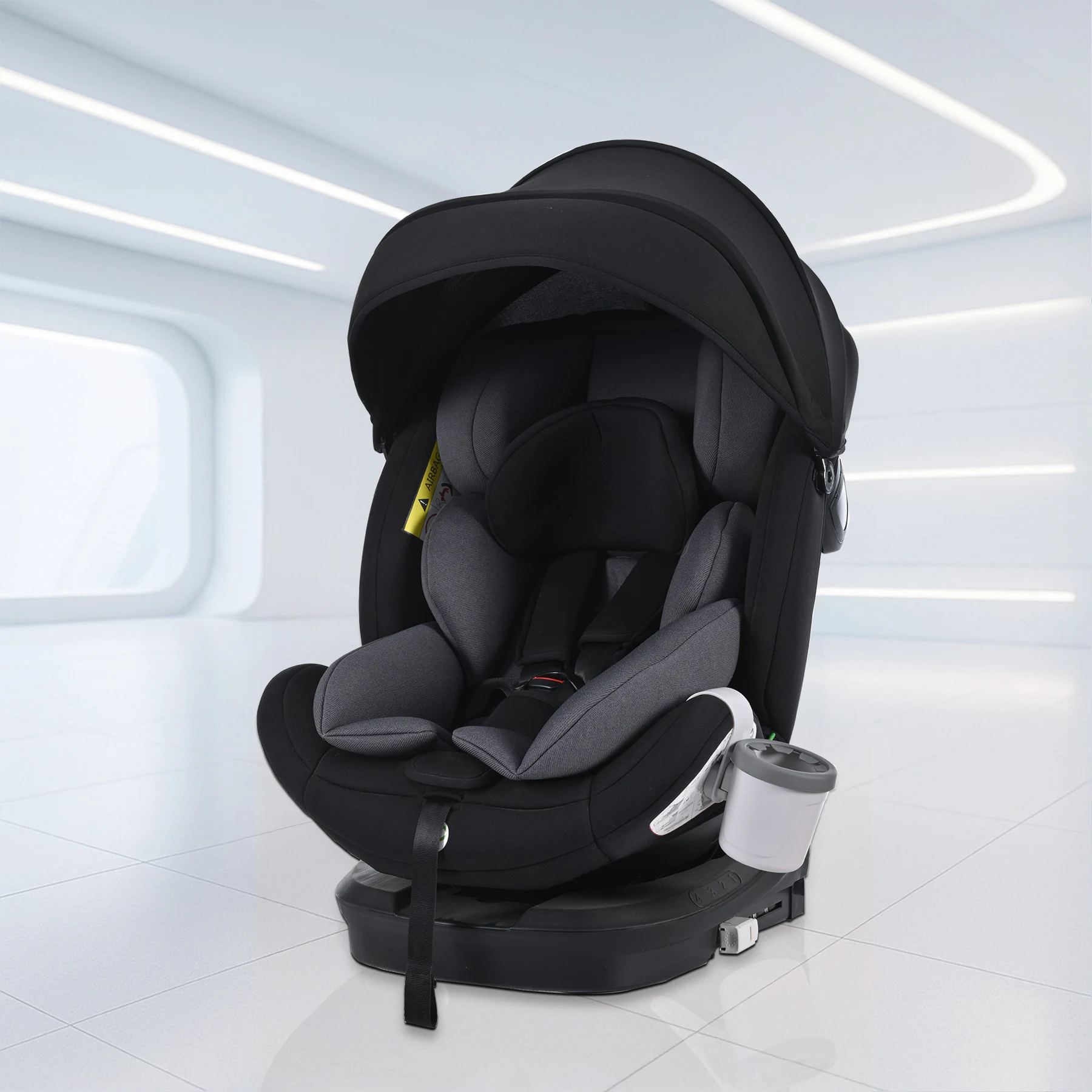【ドリンクホルダー追加】【トップテザー】チャイルドシート 新生児 ISOFIX 0歳~12歳 360度回転式 40~150cm ジュニアシート 調節可能 洗える 超広いキャノピー付き ベビーシート 出産祝い 車【ブラック+ダークグレー】