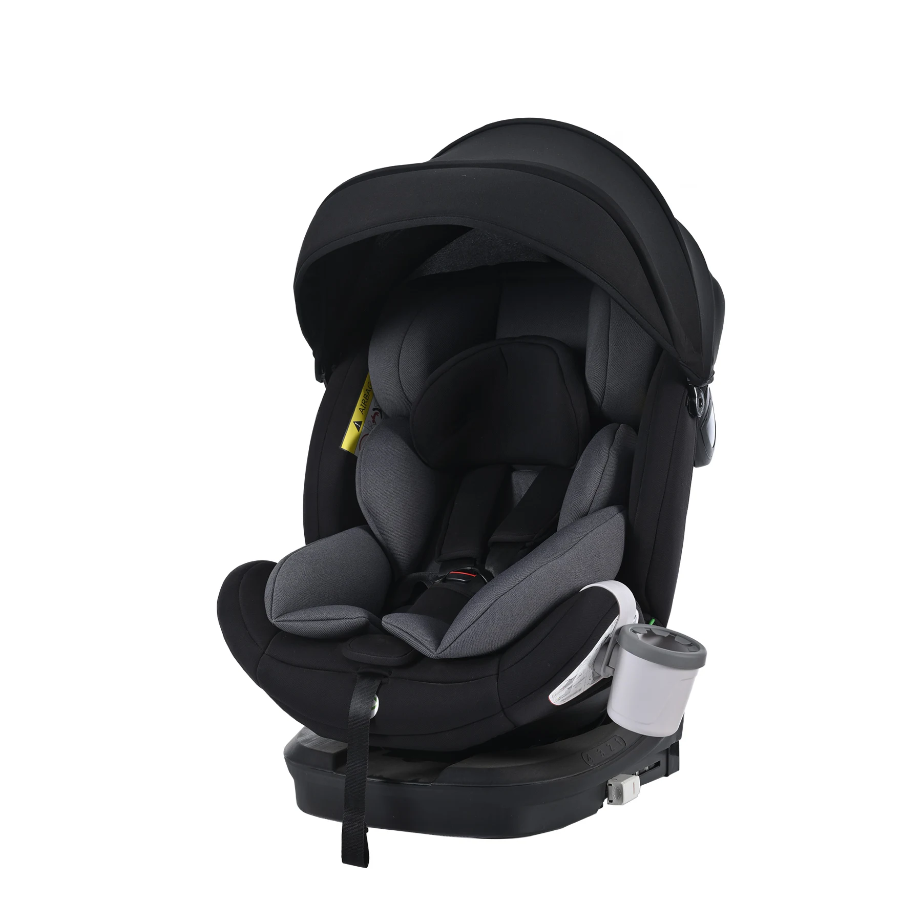 【ドリンクホルダー追加】【トップテザー】チャイルドシート 新生児 ISOFIX 0歳~12歳 360度回転式 40~150cm ジュニアシート 調節可能 洗える 超広いキャノピー付き ベビーシート 出産祝い 車【ブラック+ダークグレー】