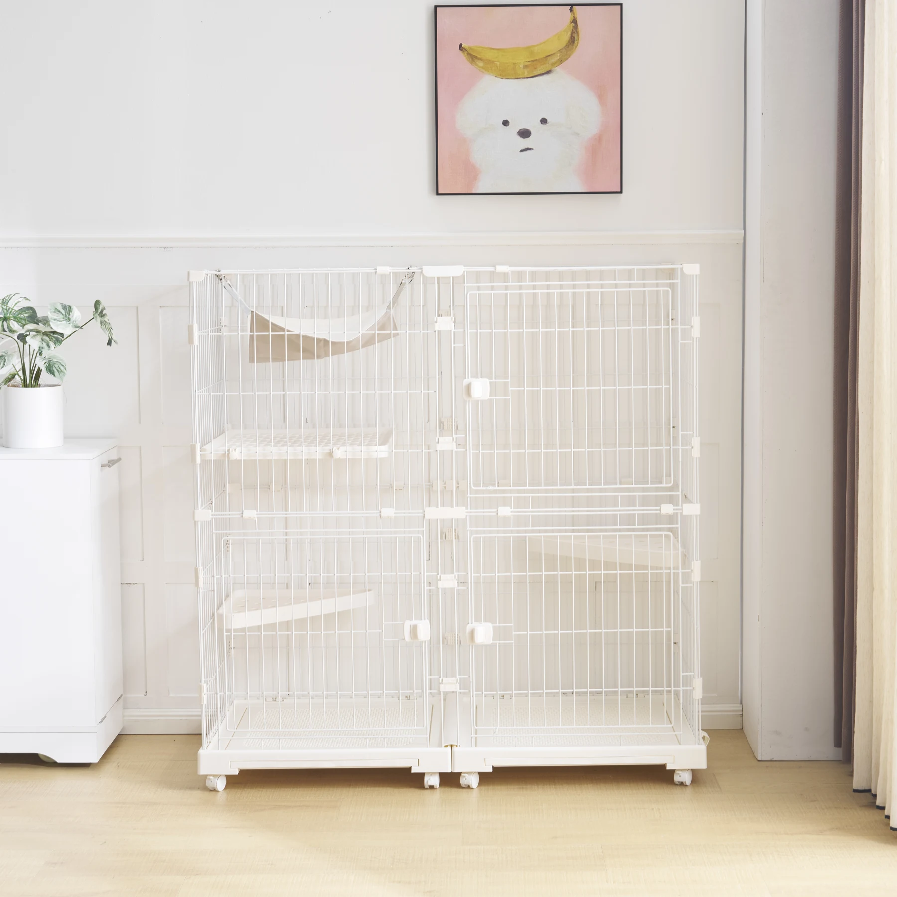 【2025年新仕様】猫 ケージ キャットケージ 2段 幅広設計 自由組み合わせ ハンモック付き 大型 猫ゲージ 高級感 おしゃれ キャットハウス ネコ ハウス 多段 留守番 保護 脱走防止 多頭飼い 多頭 スチール 【ホワイト】
