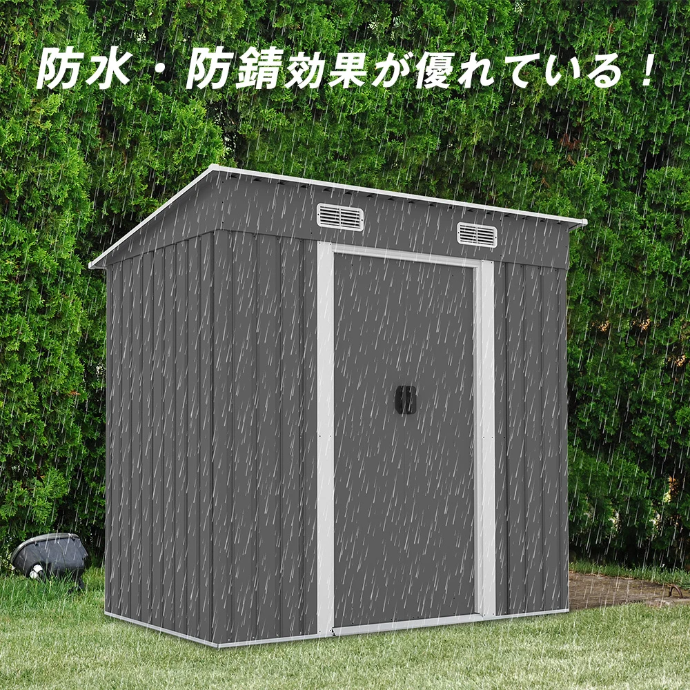 【TYPE B ライトグリーン】物置 屋外 大型 倉庫 大型物置 戸外収納庫 物置 防水/耐侯 収納可能 ガーデン/庭/田畑/農場 頑丈 大容量 スチール 引き戸 補強フレーム付き 換気口付き 床なし
