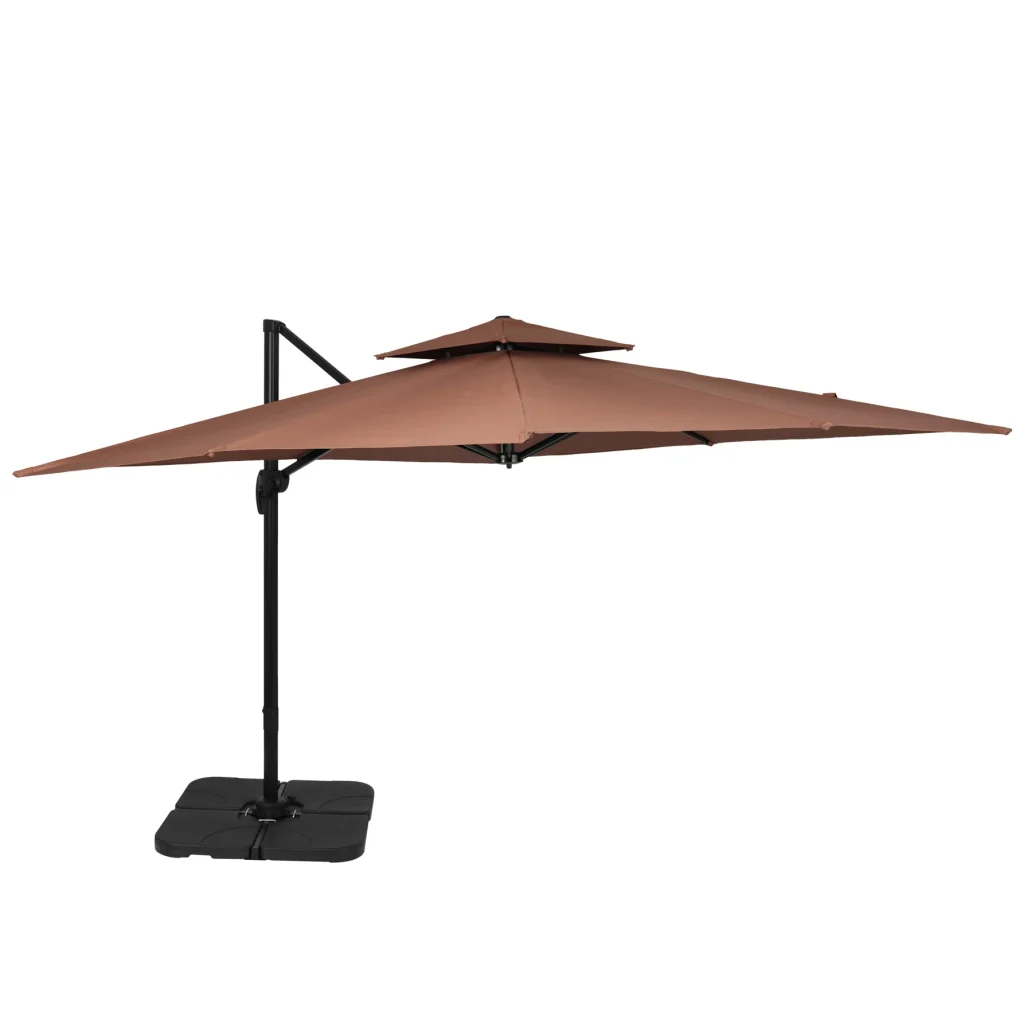 直径300cm 30+UPF紫外線 対策角度調整 2層 アルミ製 専用ベース付き パラソル ガーデンパラソル 長方形 大型 ビーチパラソル ガーデニング 庭 キャンプ 日傘 家庭での使用 商業利用 海辺 プール 海の家【ブラウン】