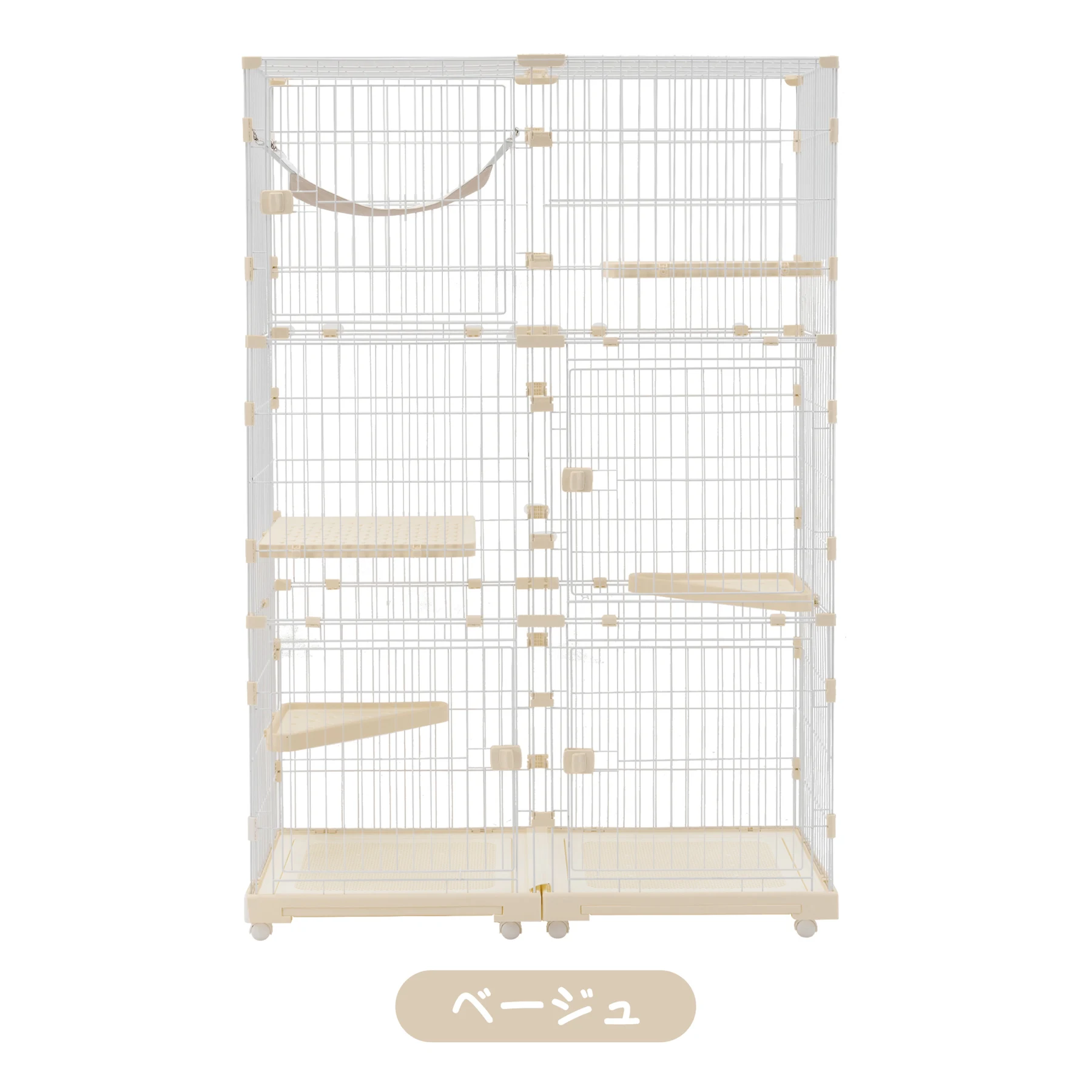 【2025年新仕様】猫 ケージ キャットケージ 3段 幅広設計 両開きドア 自由組み合わせ 猫ドア付き ハンモック付き 大型 猫ゲージ 高級感 おしゃれ キャットハウス ネコ ハウス 多段 留守番 保護 脱走防止 多頭飼い 多頭 スチール 【ベージュ】