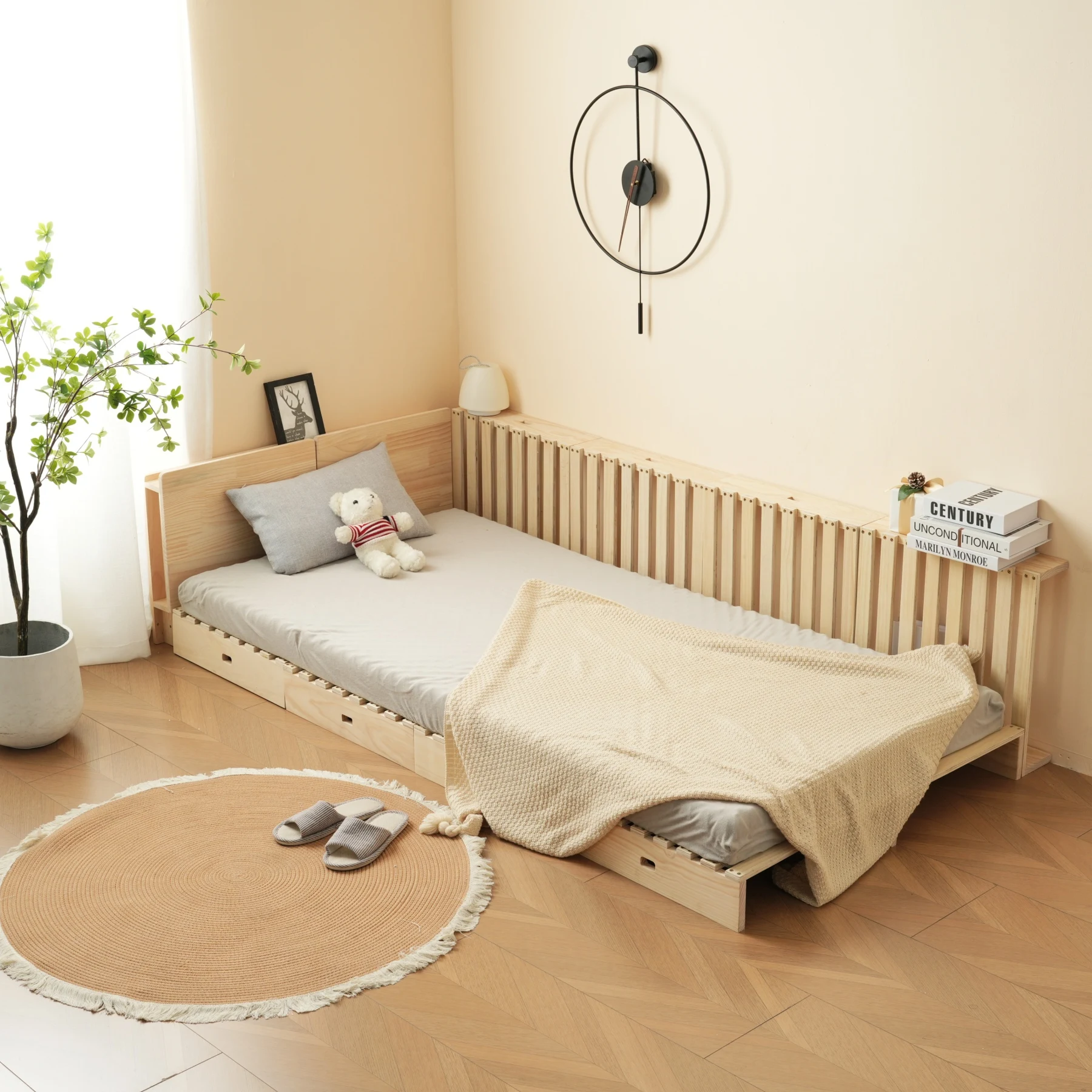 【パレットベッド×16枚+パベッドボード*4】パレットベッド 天然木 すのこベッド ローベッド 木製 おしゃれ お掃除ロボット対応 分割 ベッドフレーム