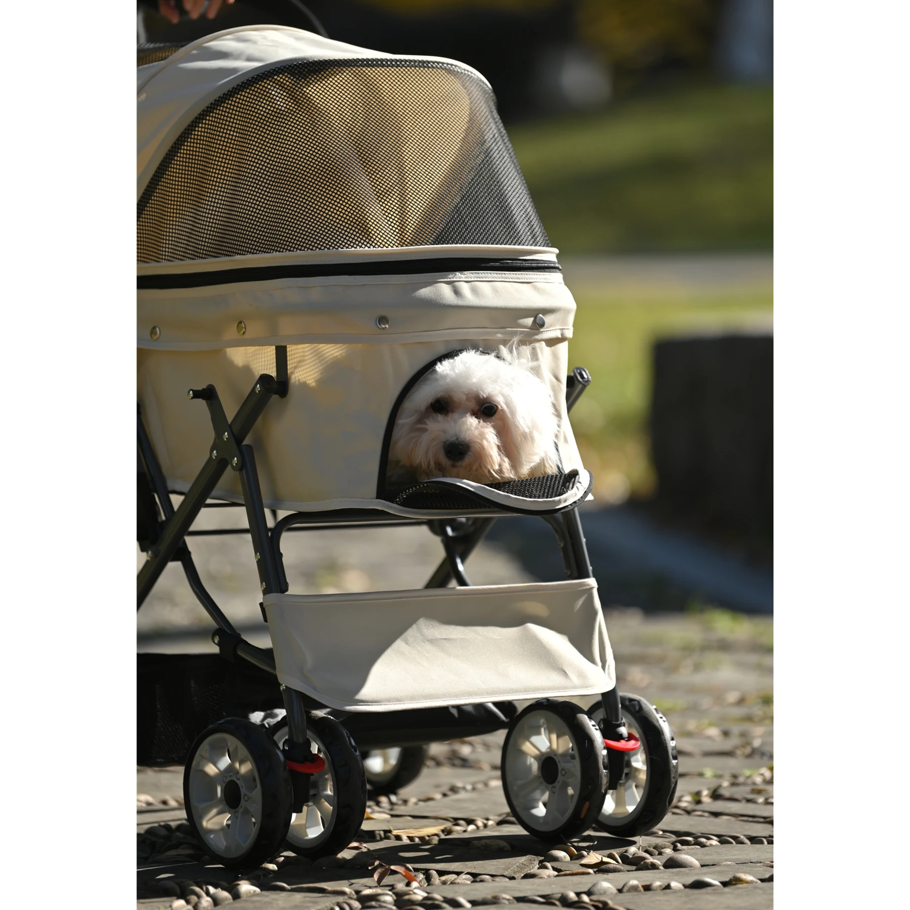 ペットカート 対面式 折りたたみ 多頭 中型犬 小型犬 猫 2way 軽量 組立簡単 工具不要 介護用 ドッグカート ペットバギー 犬 猫 動物 ペット用品 【ベージュ】