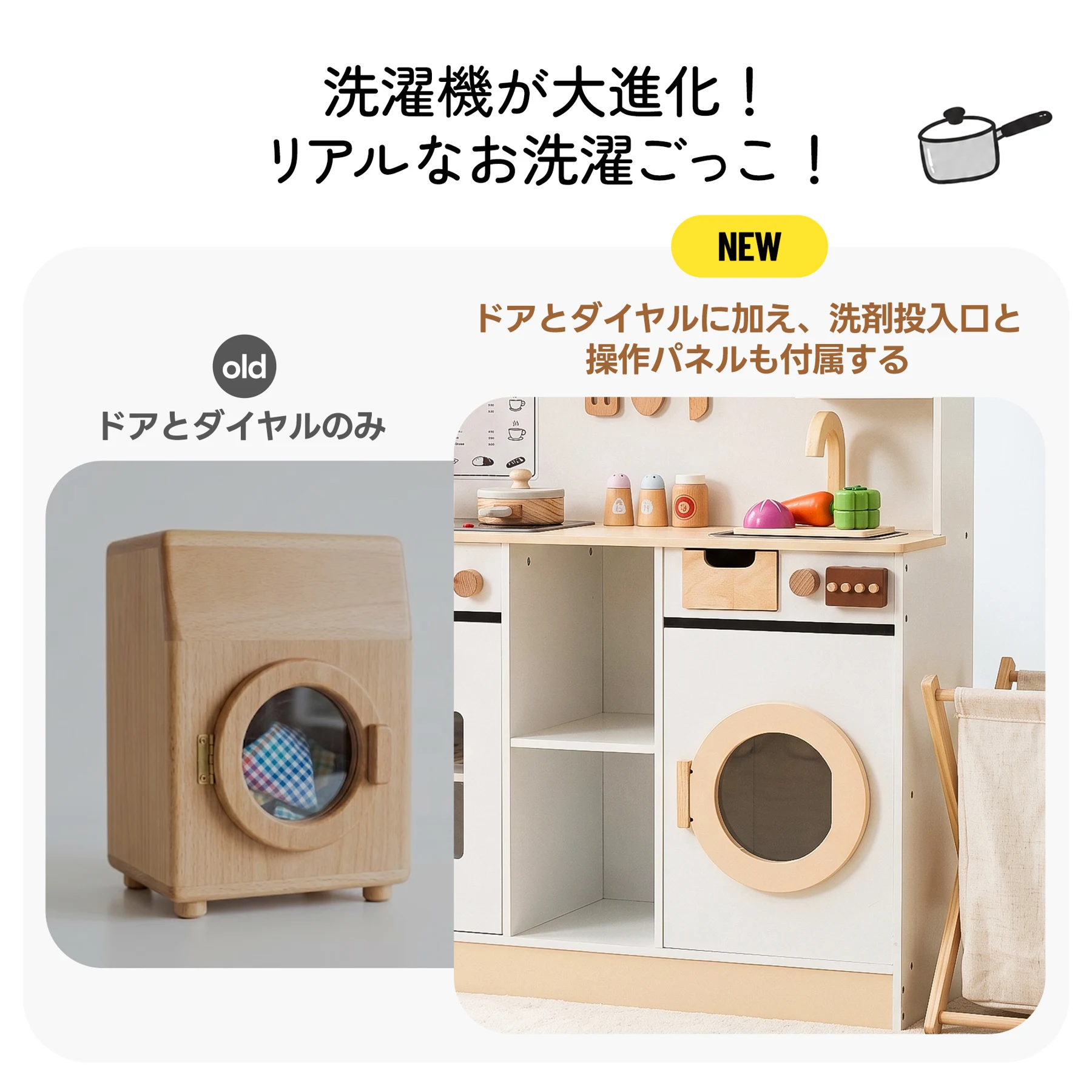 おままごと キッチン 小物15セット 木製 台所 調理器具付き トースター 知育玩具 コーヒーメーカー 収納キャビネット コンロ 洗濯機 電子レンジ 家事 おもちゃ キッズ ベビー 誕生日 プレゼント【ホワイト+ベージュ】