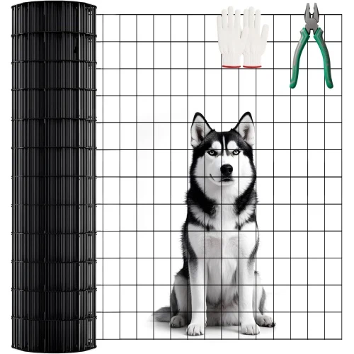 1m×15mの黒色ビニールコーティング金属網、16号5/7cmの黒色PVC金属網、黒色溶接金属網用支持架、家禽用ケージの防護柵