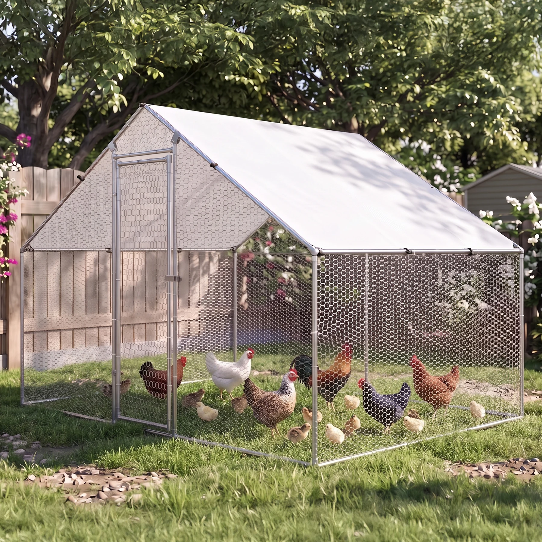 鶏ケージ 大型ペットケージ 小動物ケージ 35羽用 大型鳥かご 鶏小屋 鶏用ケージ 鶏舎 大容量 うずら 鳩 兎 モルモット フェレット ハリネズミ 飼育小屋 組立簡単【シルバー】