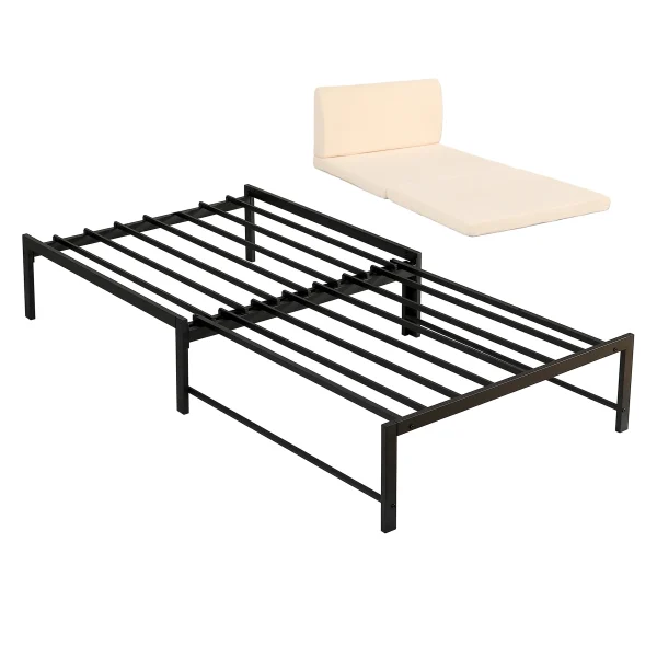 【ベージュマット付き】ディベッド ソファベッド シングル パイプベッド 伸長式ベッド ベッドフレーム 伸縮 下収納 おしゃれ 2way アイアン 来客用 リビング