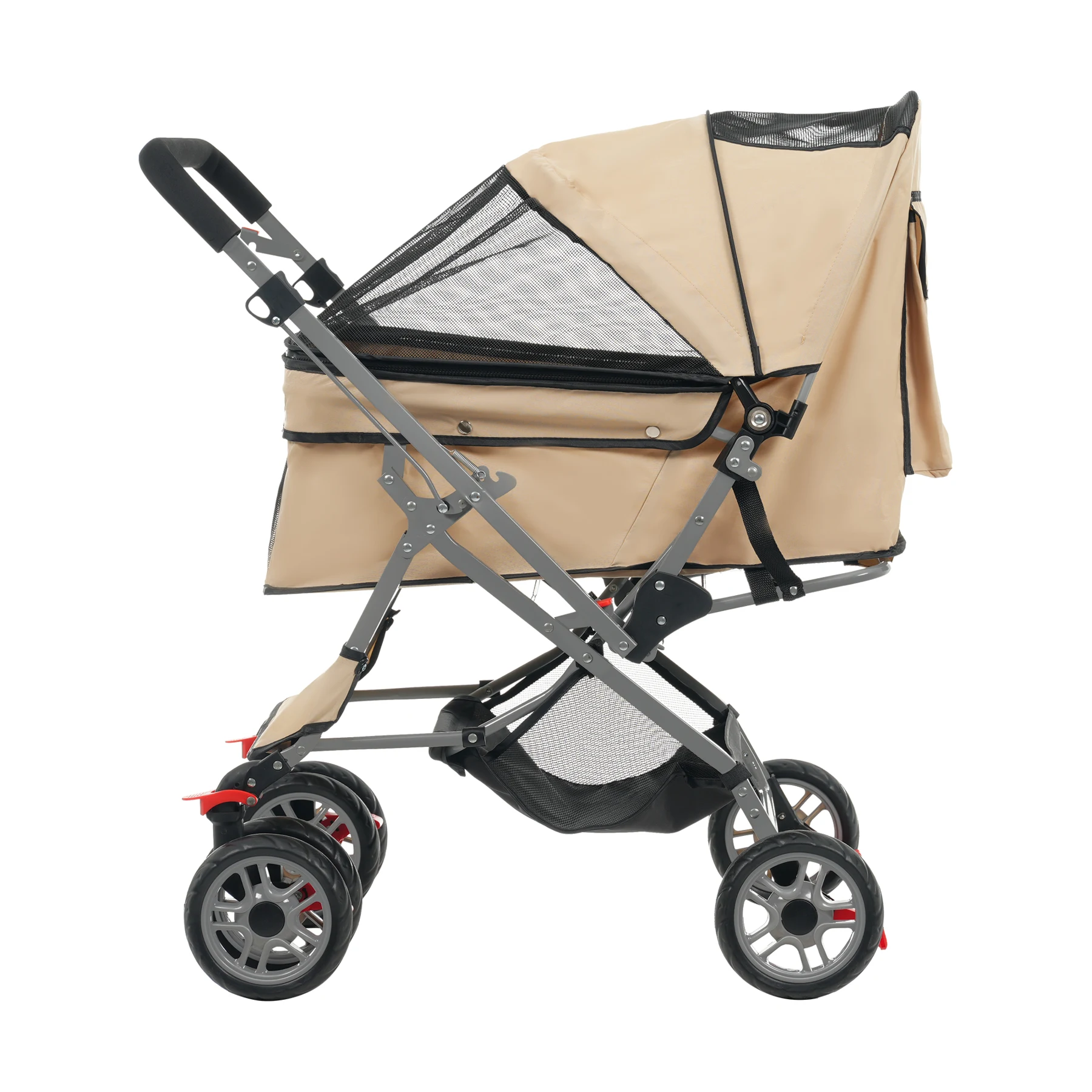 ペットカート 対面式 折りたたみ 多頭 中型犬 小型犬 猫 2way 軽量 組立簡単 工具不要 介護用 ドッグカート ペットバギー 犬 猫 動物 ペット用品 【カーキ】