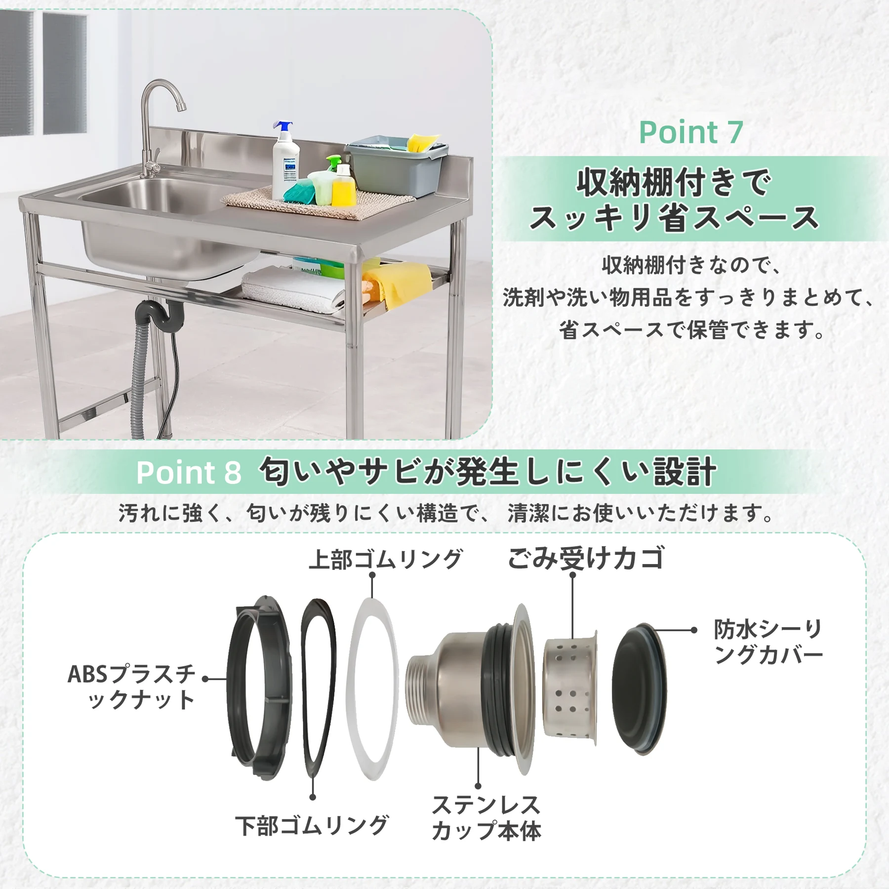 【幅80cm】屋外 流し台 ステンレス製 ガーデンシンク 作業台 キッチン 台所 屋外 簡易 シンク 組み立て簡単 収納棚付 庭 高さ調節 調理台 ガーデニング 庭 DIY 頑丈 新作【シルバー】