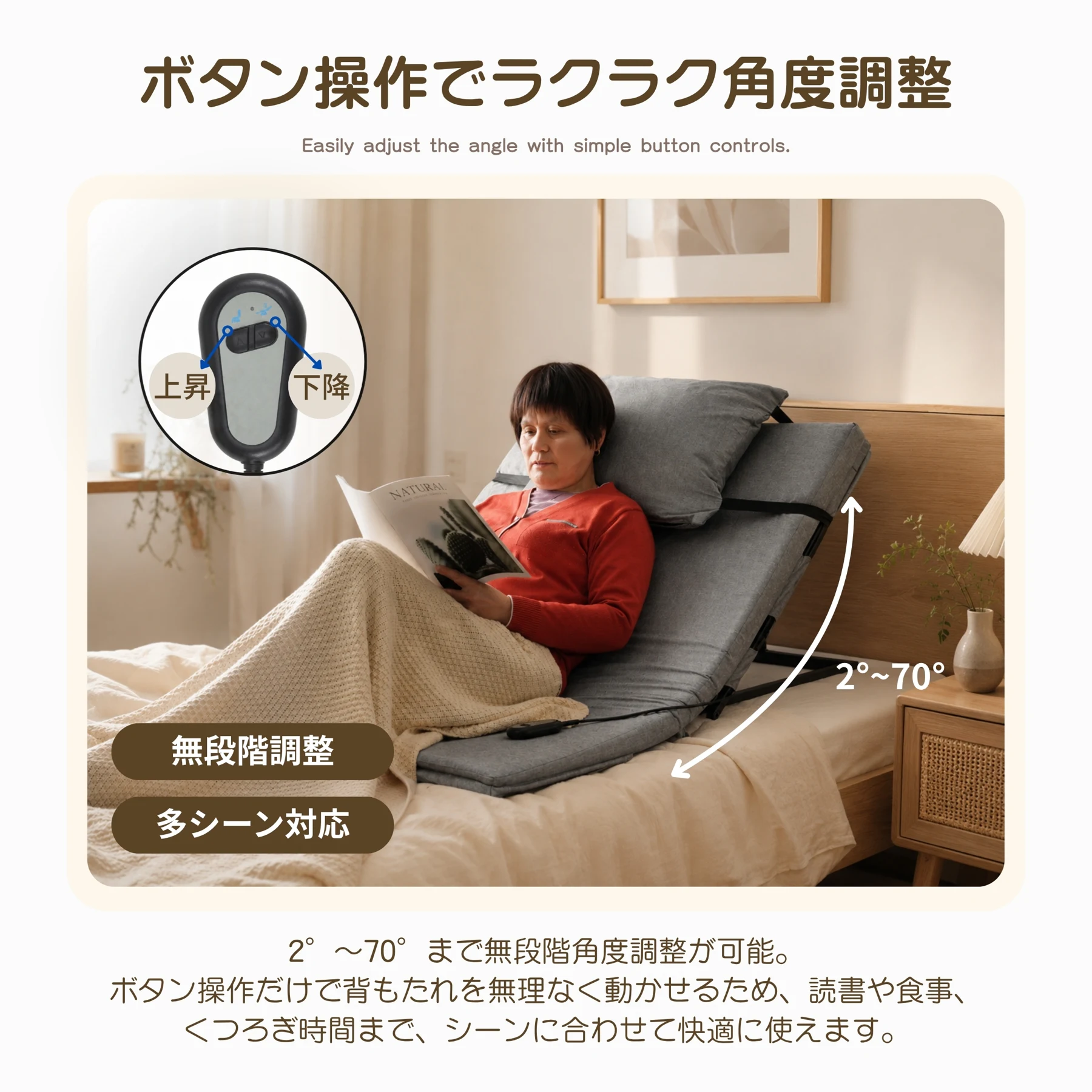 75*125cm 電動マット サイズ 電動リクライニングマット 電動ベッド 折りたたみベッド 電動 リクライニングベッド 2°~70°角度調整 ベッド シングル 無段階 家庭用 組立簡単 高さ調節 角度調整