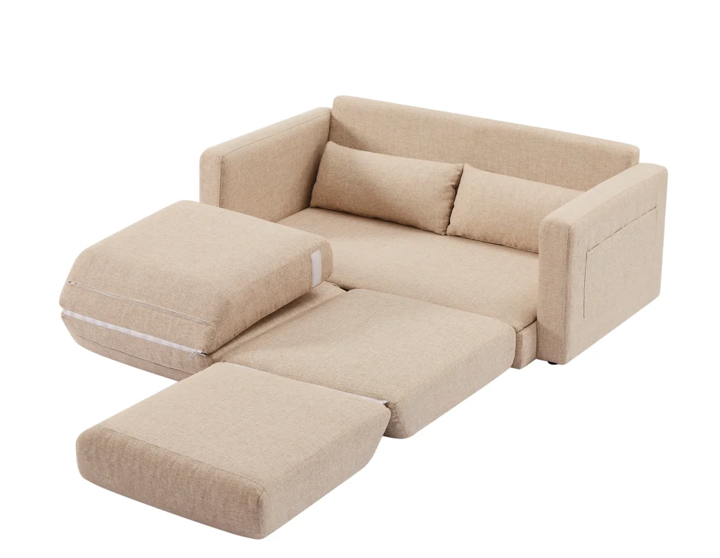 2 seater sofa ソファ 2人掛け 収納付き ファブリック 両側に肘掛け付き 木脚外し可能 ローソファ コンパクト ひとり暮らし カウチソファー
