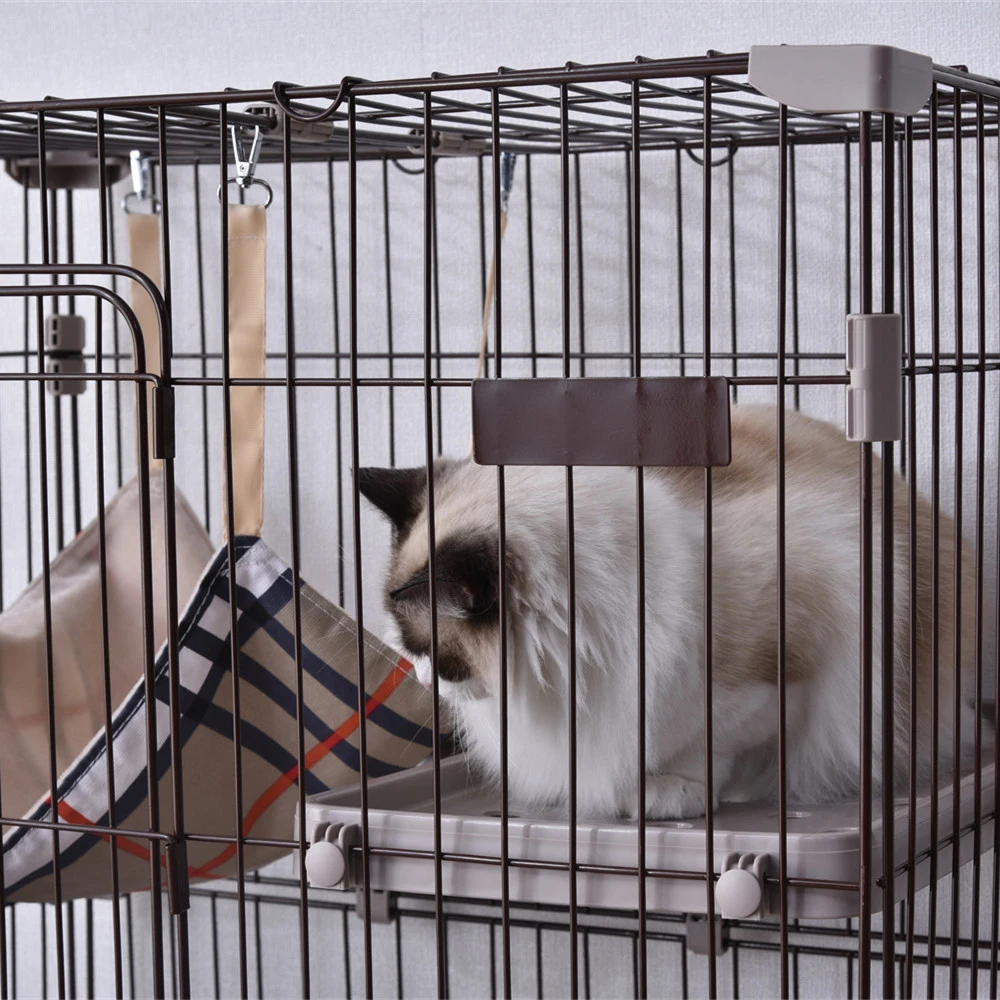 猫 ケージ キャットケージ ペットケージ キャスター付 猫ゲージ 大型 多頭飼い ネコドア キャットハウス 1段2段3段可能 留守番 保護 脱走防止 おしゃれ (3段,ブラウン)