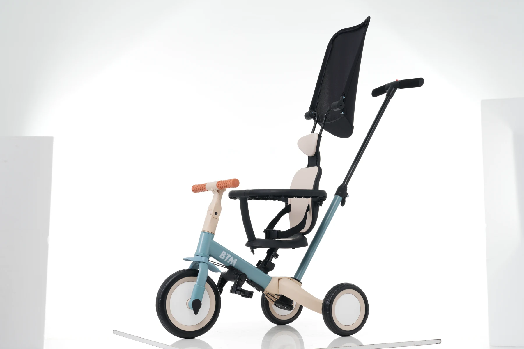 【ブルー】子供用三輪車 5in1 自転車 オリジナル 押し棒付き 安全バー付き サンシェード付き