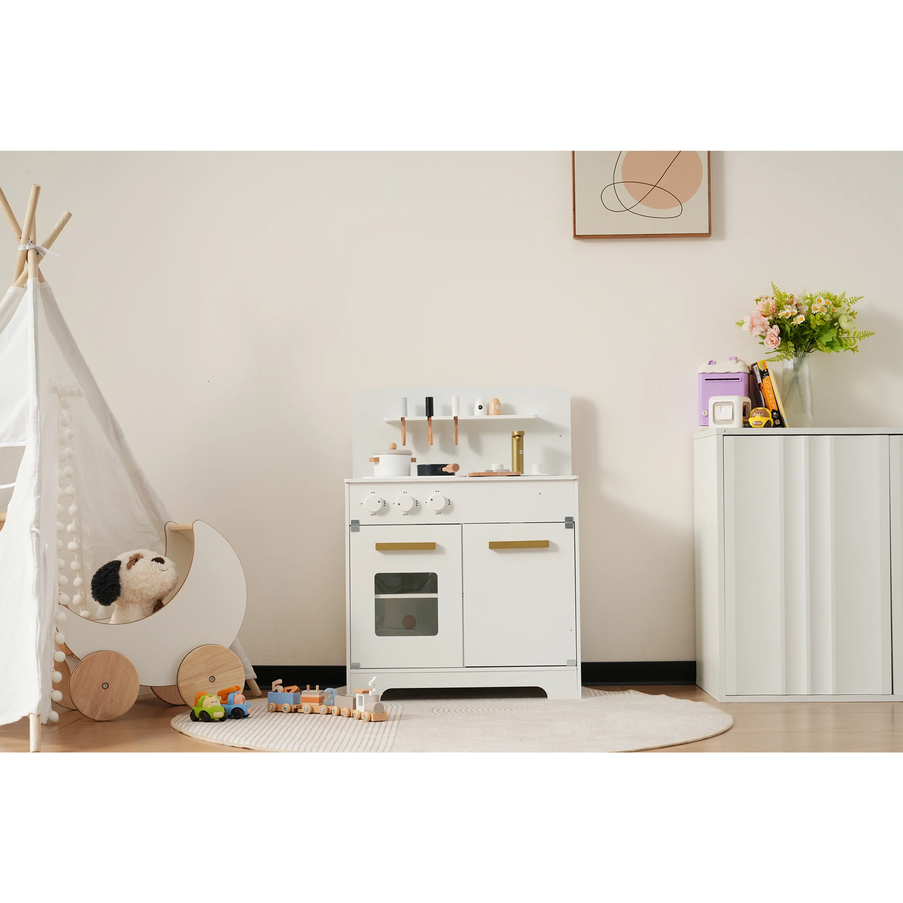 おままごと キッチン 木製 調理器具付き ままごとセット 誕生日 台所 知育玩具 子供用 子供 収納 まねっこ コンロミニキッチン おもちゃキッチン キッズ ベビー プレゼント【ホワイト】