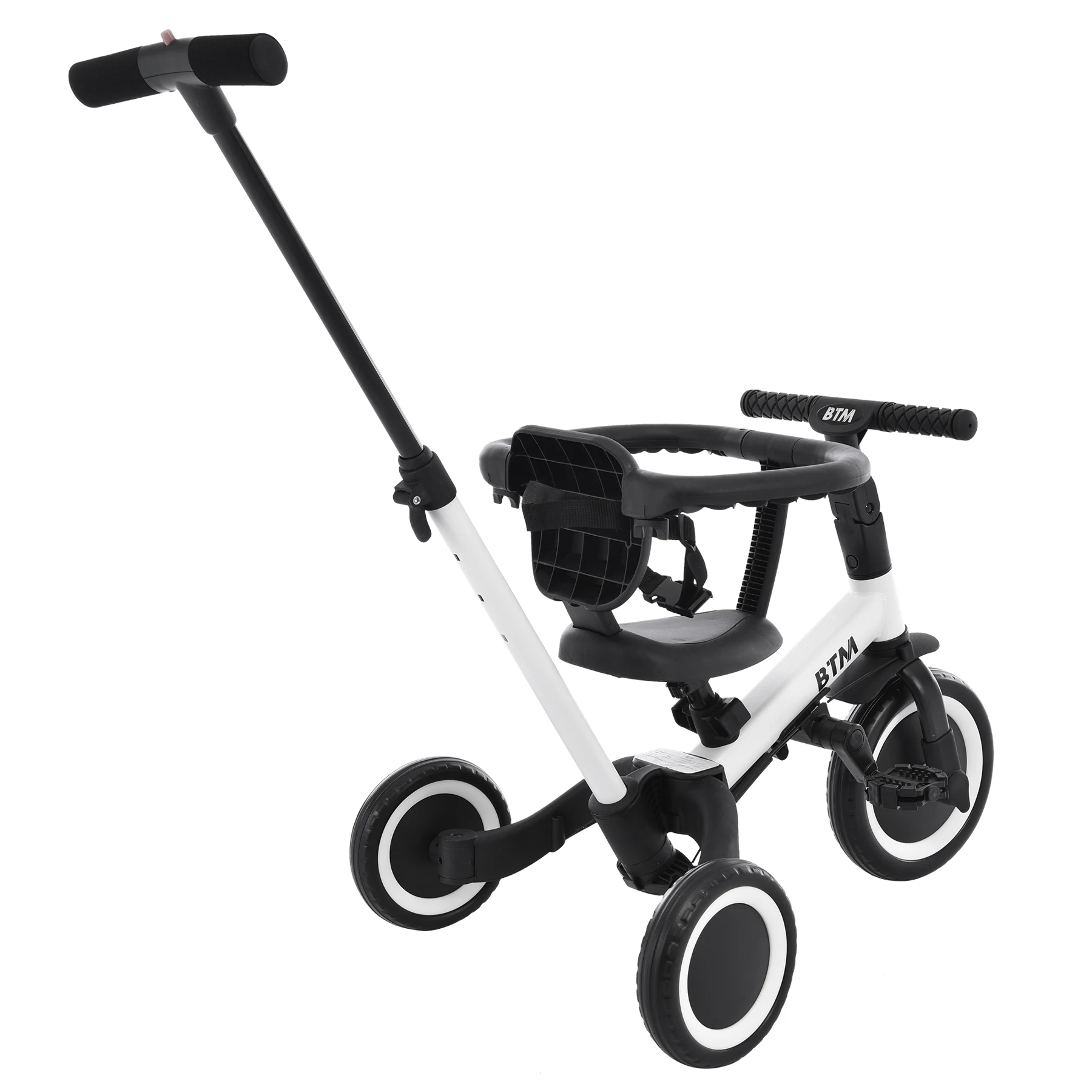 子供用三輪車 5in1(ホワイト) 自転車 オリジナル 押し棒付き 安全バー付き キックボード
