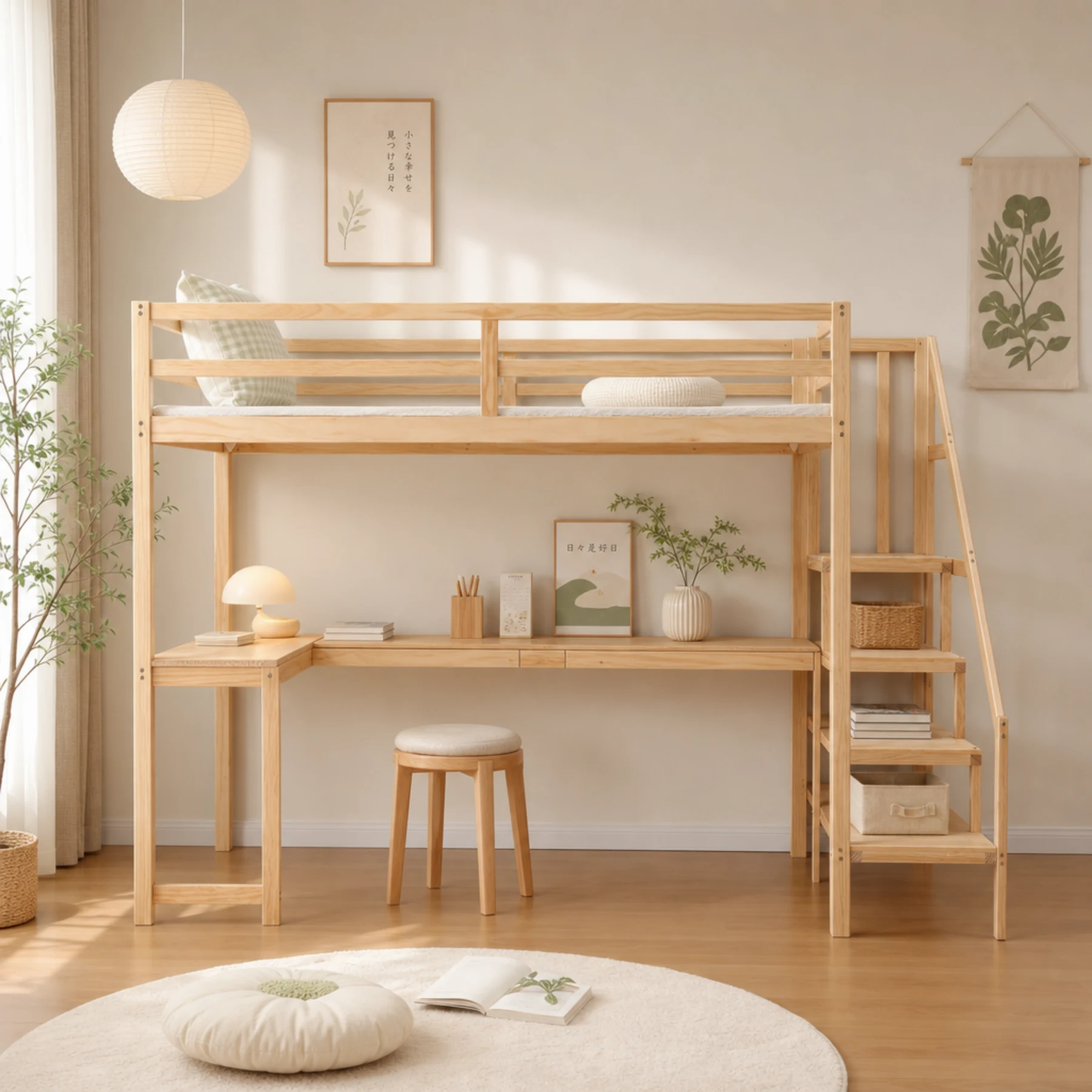 ロフトベッド システムベッド デスク+階段 デスクベッド 学習机 すのこ シングル 収納 子供ベッド 省スペース 耐震 ベッド セット 木製ベッド おしゃれ 天然木 収納スペース 子供部屋 すのこベッド 木製ベッド シングルベッド