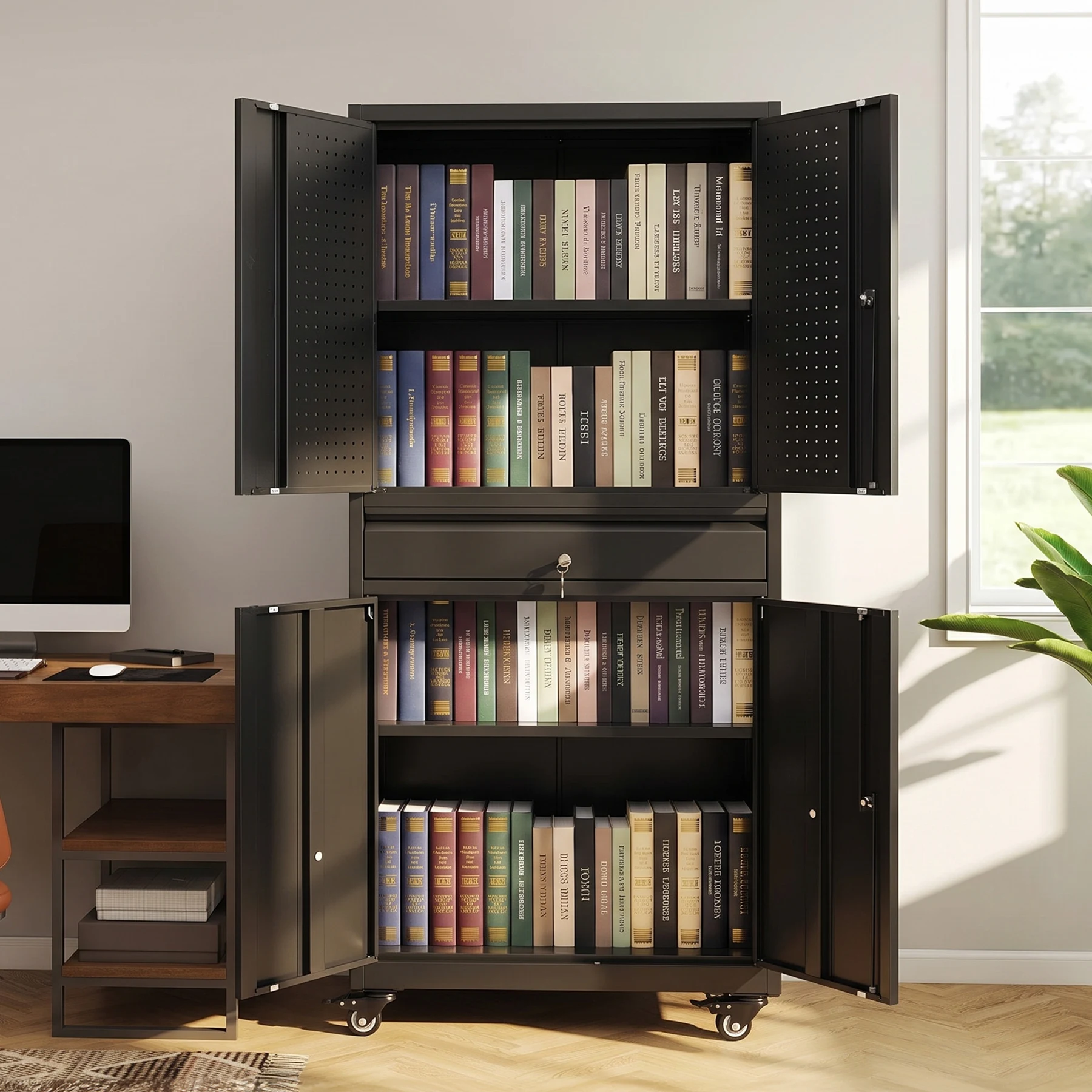 ツールキャビネット ロッカー 大型倉庫 ツールワゴン ツールカート 耐荷重150kg W76cm×D38cm×H170cm工具カート ロールキャビネット スチール ローラーキャビネット DIY 有孔ボード付き 鍵付き キャスター付き ロック付き 新作