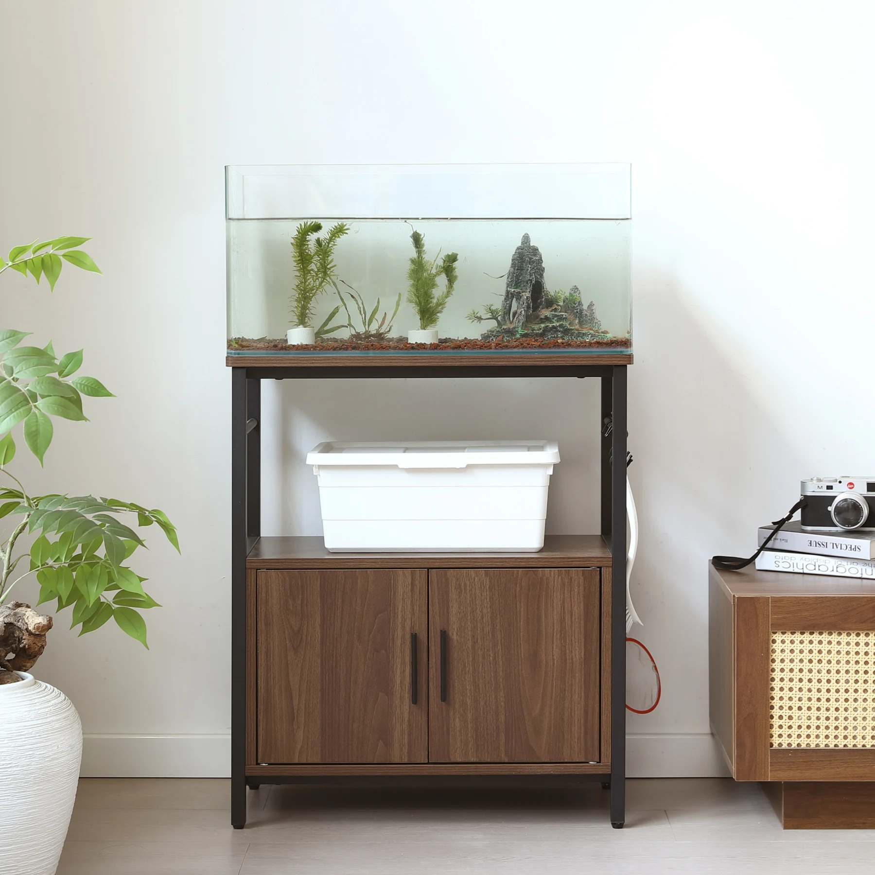 【新カラー】水槽台 水槽スタンド 耐荷重120kg 幅60cm 奥行30cm三段 頑丈フック付き 両開き扉 アジャスター付 収納棚 60cm×30cm