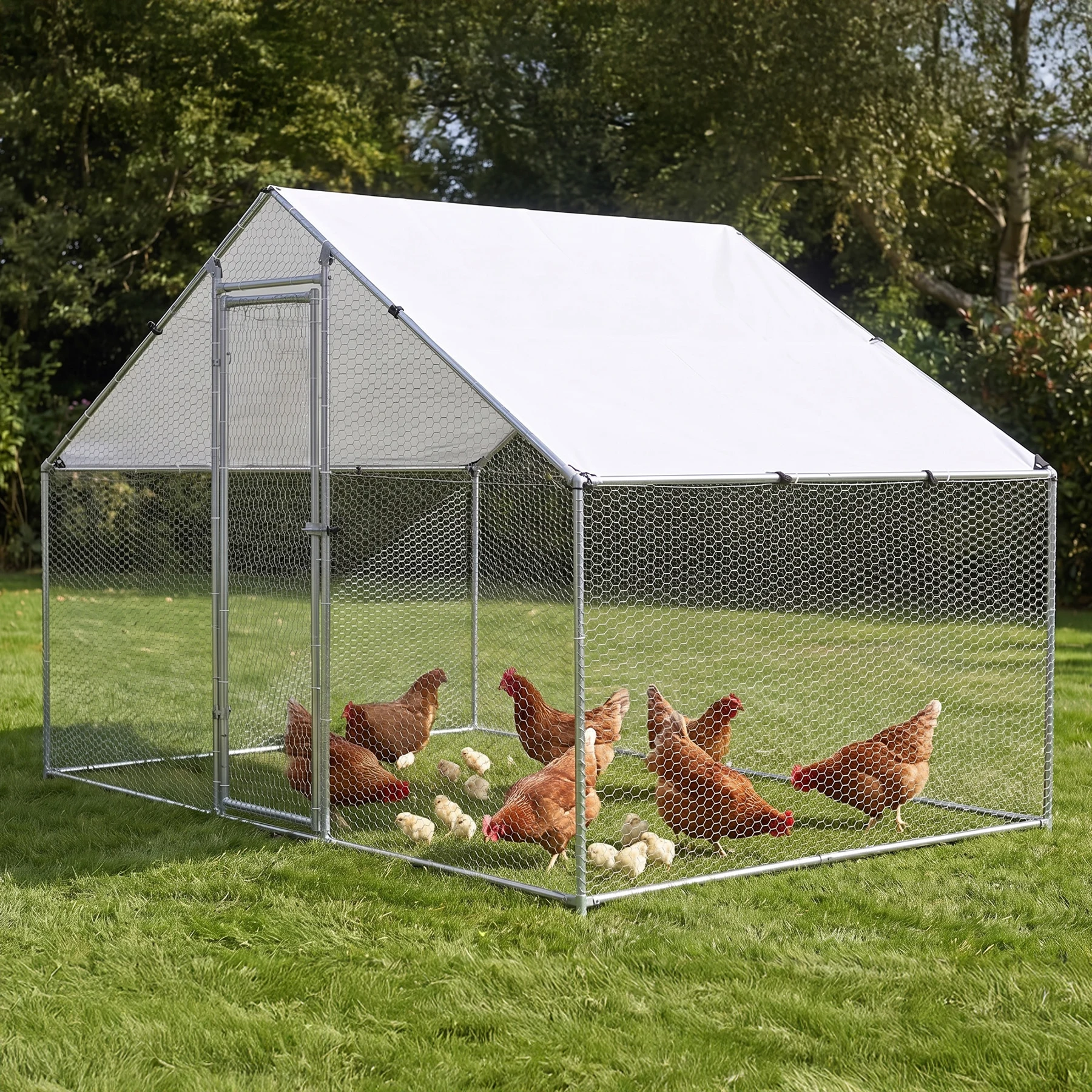 鶏ケージ 大型ペットケージ 小動物ケージ 35羽用 大型鳥かご 鶏小屋 鶏用ケージ 鶏舎 大容量 うずら 鳩 兎 モルモット フェレット ハリネズミ 飼育小屋 組立簡単【シルバー】