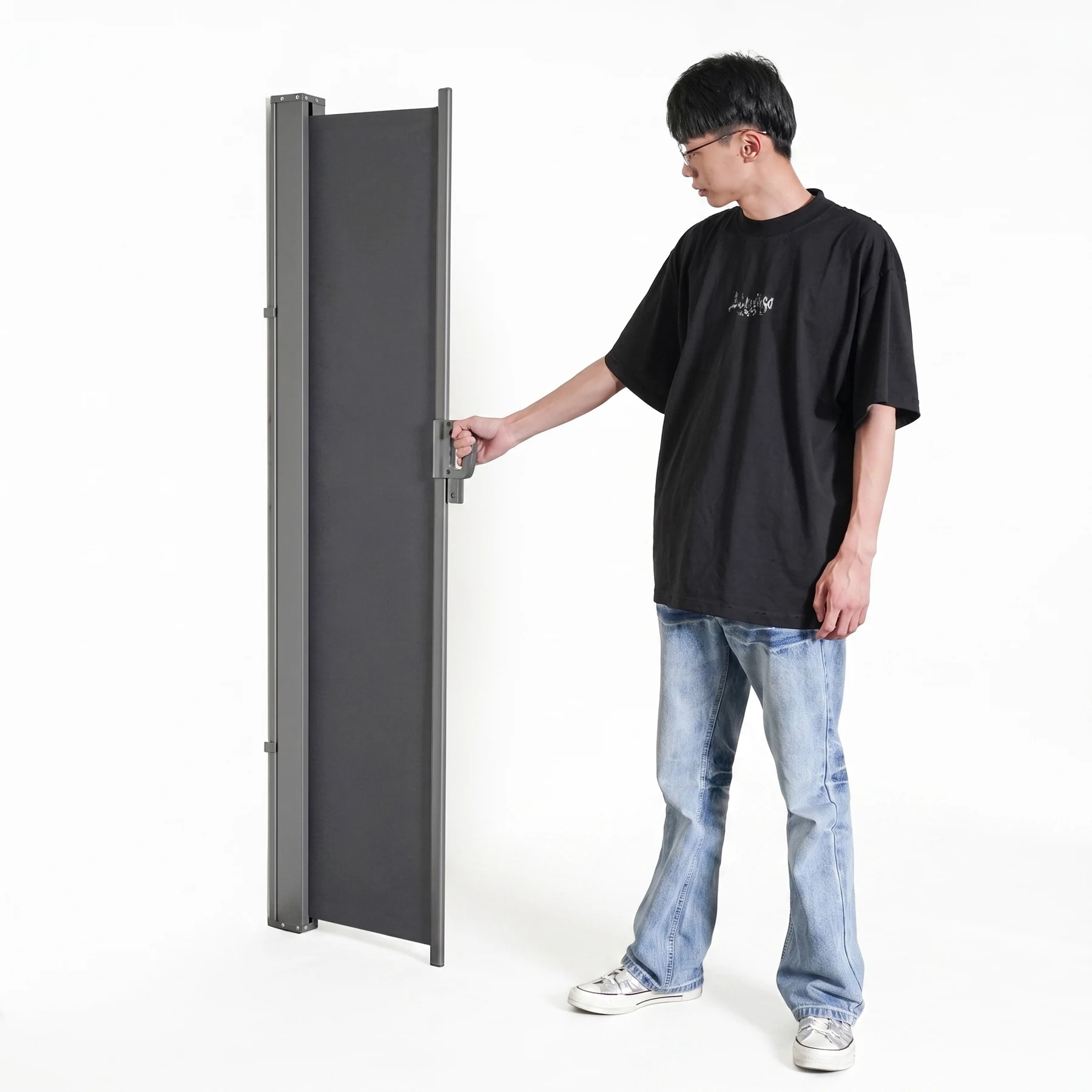 【1連タイプ】【高さ180cm】格納式サイドオーニング 間仕切り パーテーション 衝立 自立 オフィス 壁 おしゃれ 目隠し 隠す 収納 折りたたみ スクリーン 和風 仕切り 軽量 リビング 持ち運び 省スペース【グレー】
