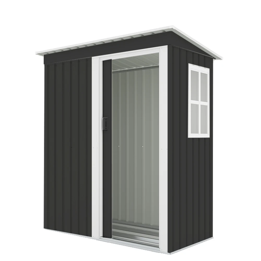 【 ブラック 棚なし】物置 屋外 大型 倉庫 大型物置 戸外収納庫 物置 防水/耐侯 収納可能 ガーデン/庭/田畑/農場 頑丈 大容量 スチール 引き戸 補強フレーム付き 窓付き 床なし