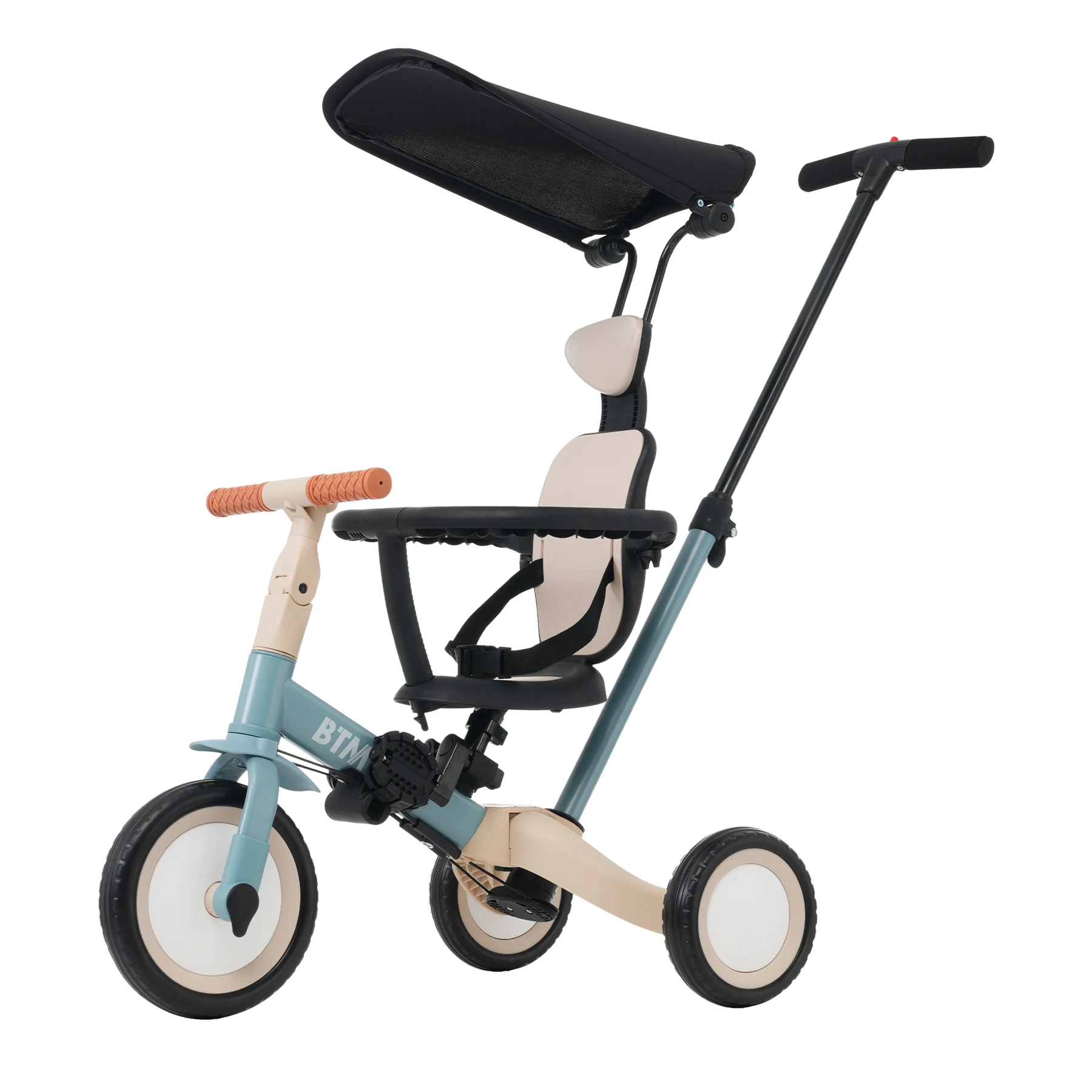 【ブルー】子供用三輪車 5in1 自転車 オリジナル 押し棒付き 安全バー付き サンシェード付き
