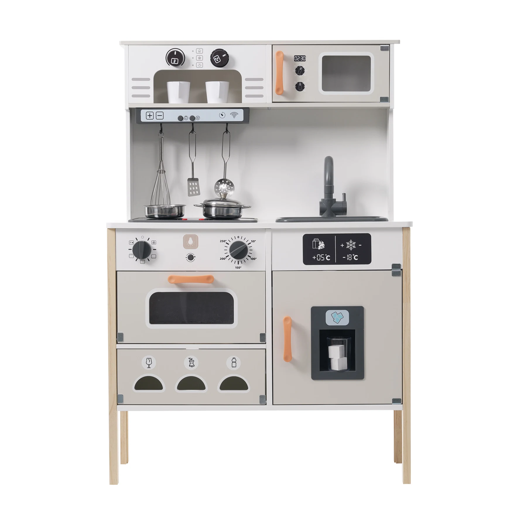 おままごと キッチン 本物みたいピザ付き 泡立て器 木製 コーヒーメーカー 台所 調理器具付き 知育玩具 コンロ 冷蔵庫 製氷機 電子レンジ 家事 おもちゃ キッズ ベビー 誕生日 プレゼント【ホワイト】