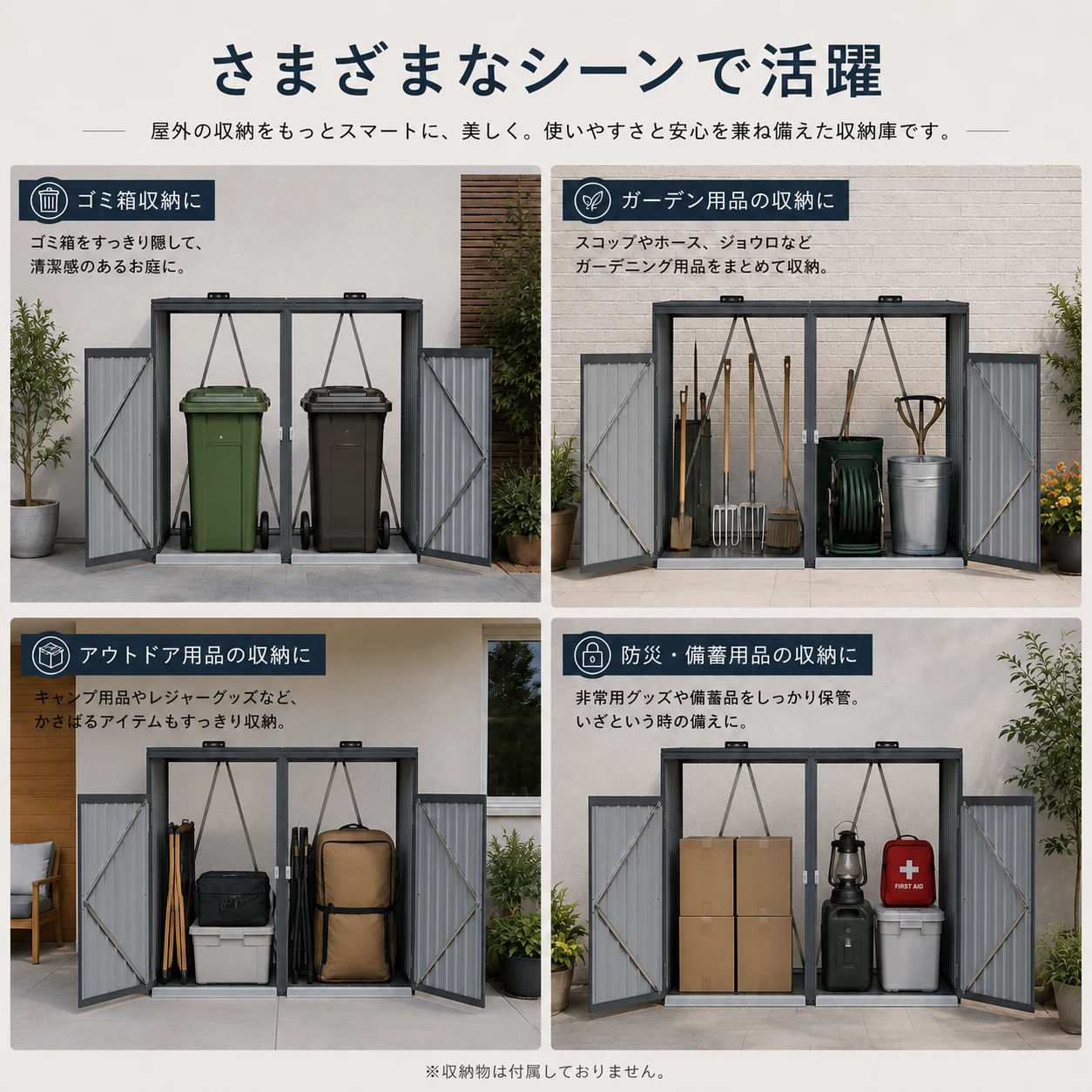 ゴミ収納庫 物置き 戸外収納庫 ゴミストッカー スチール 2分別 ゴミステーション 防さび 防水 施錠可能 ガーデニング 庭