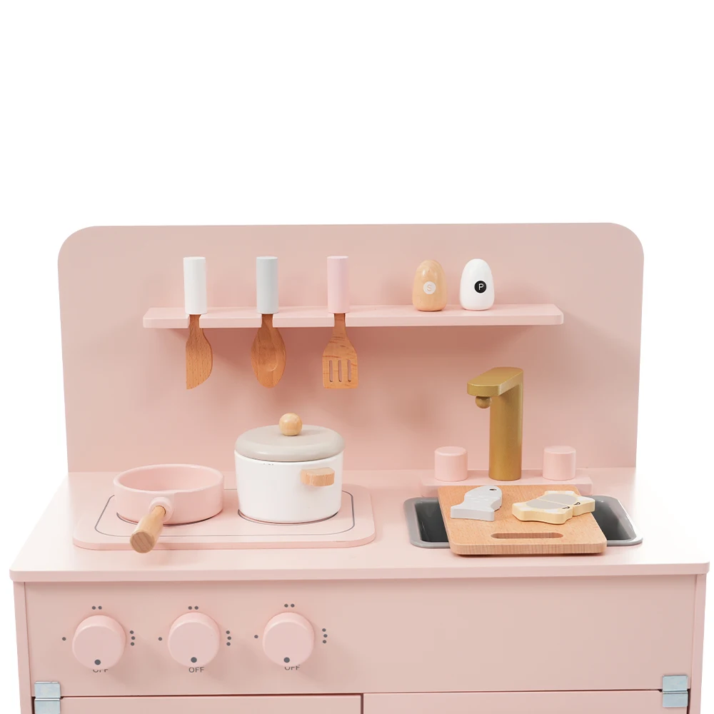 おままごと キッチン 木製 調理器具付き ままごとセット 誕生日 台所 知育玩具 子供用 子供 収納 まねっこ コンロミニキッチン おもちゃキッチン キッズ ベビー 【ピンク】